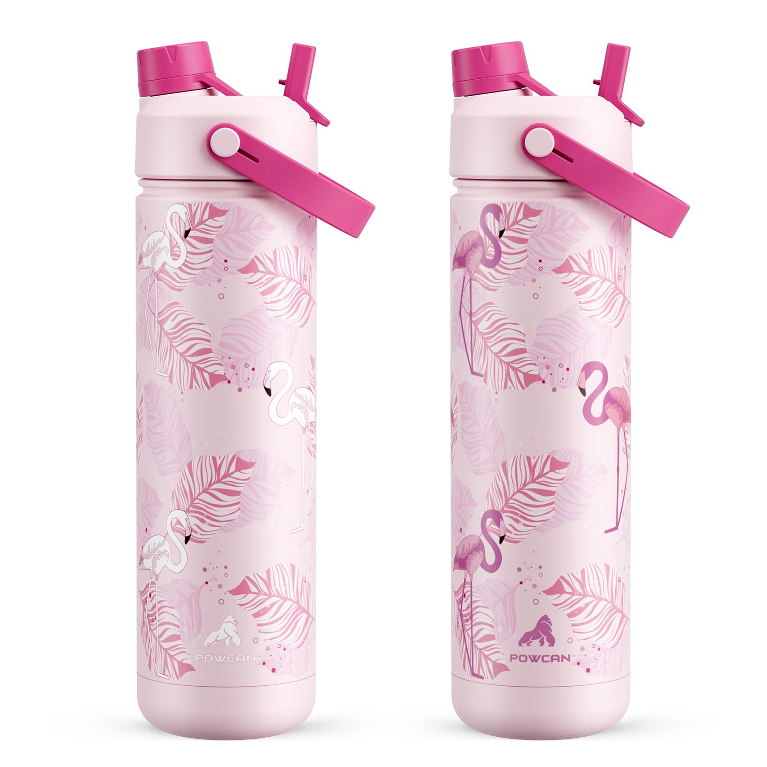 POWCAN 26 oz Insulated Water Bottle with 2-in-1 Straw and Spout Lid, Keep Cold 24H, Leak-Proof, Fits in Car Cup Holder, Stainless Steel Water Bottle for Sports, Travel, and School (Cotton Candy)
