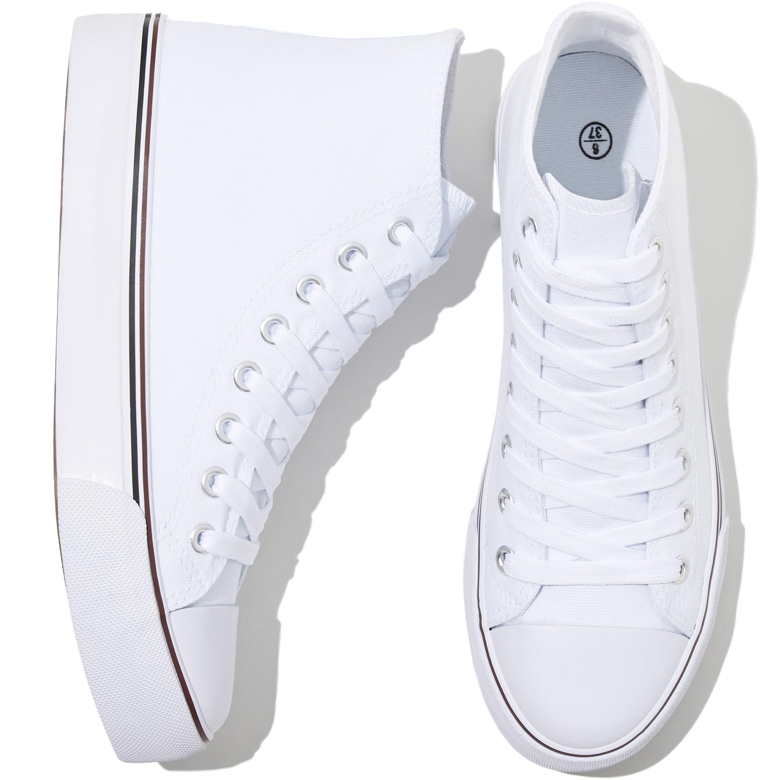 kufeiti Women's High Top Canvas Sneakers Canvas Shoes Lace up White Black Sneakers Casual Walking Shoes