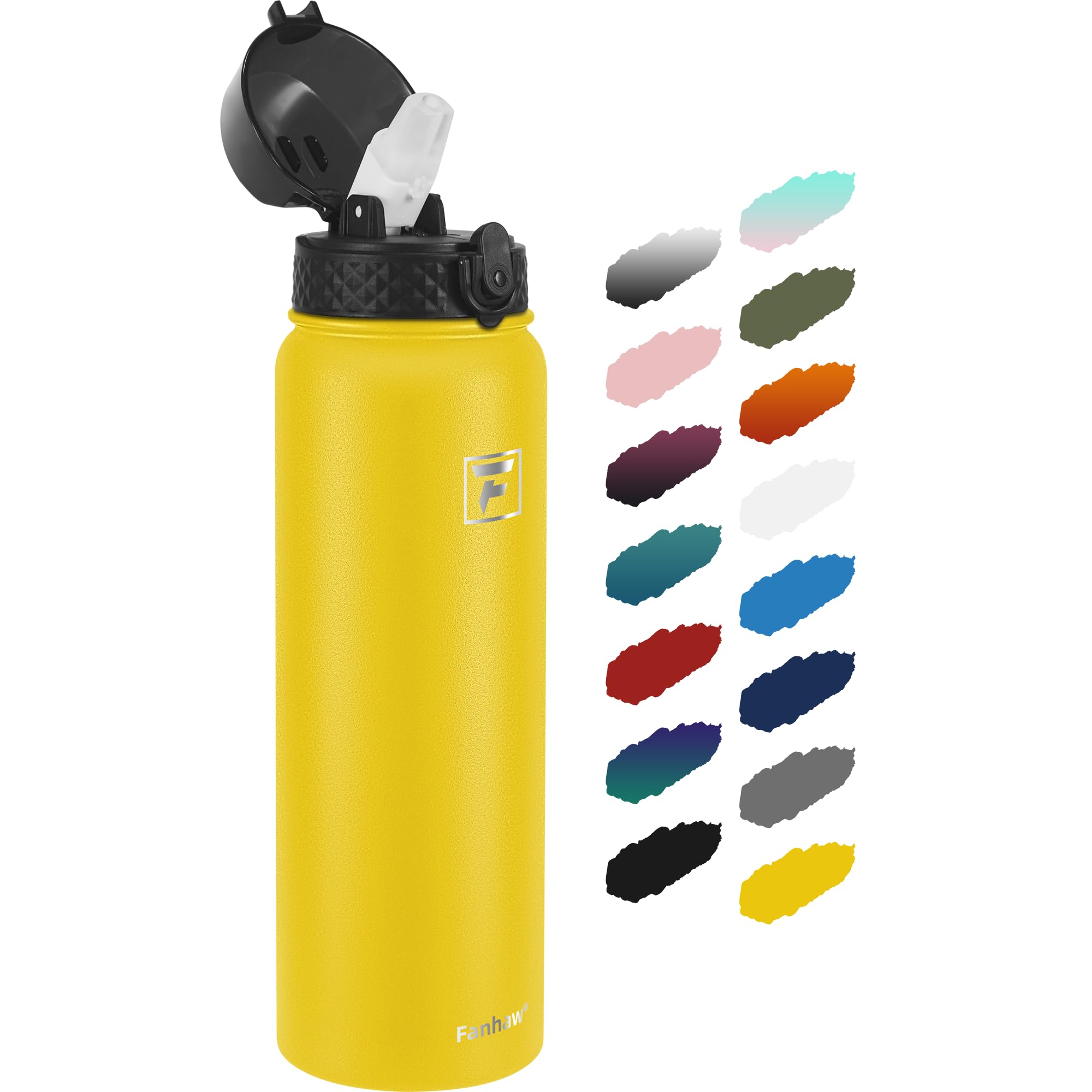 Fanhaw 20 Oz Kids Insulated Stainless Steel Water Bottle with Straw Lid, Leakproof & Anti-Dust Everyday Use Bottle for School, Women & Men, Back to School Essentials (Black)
