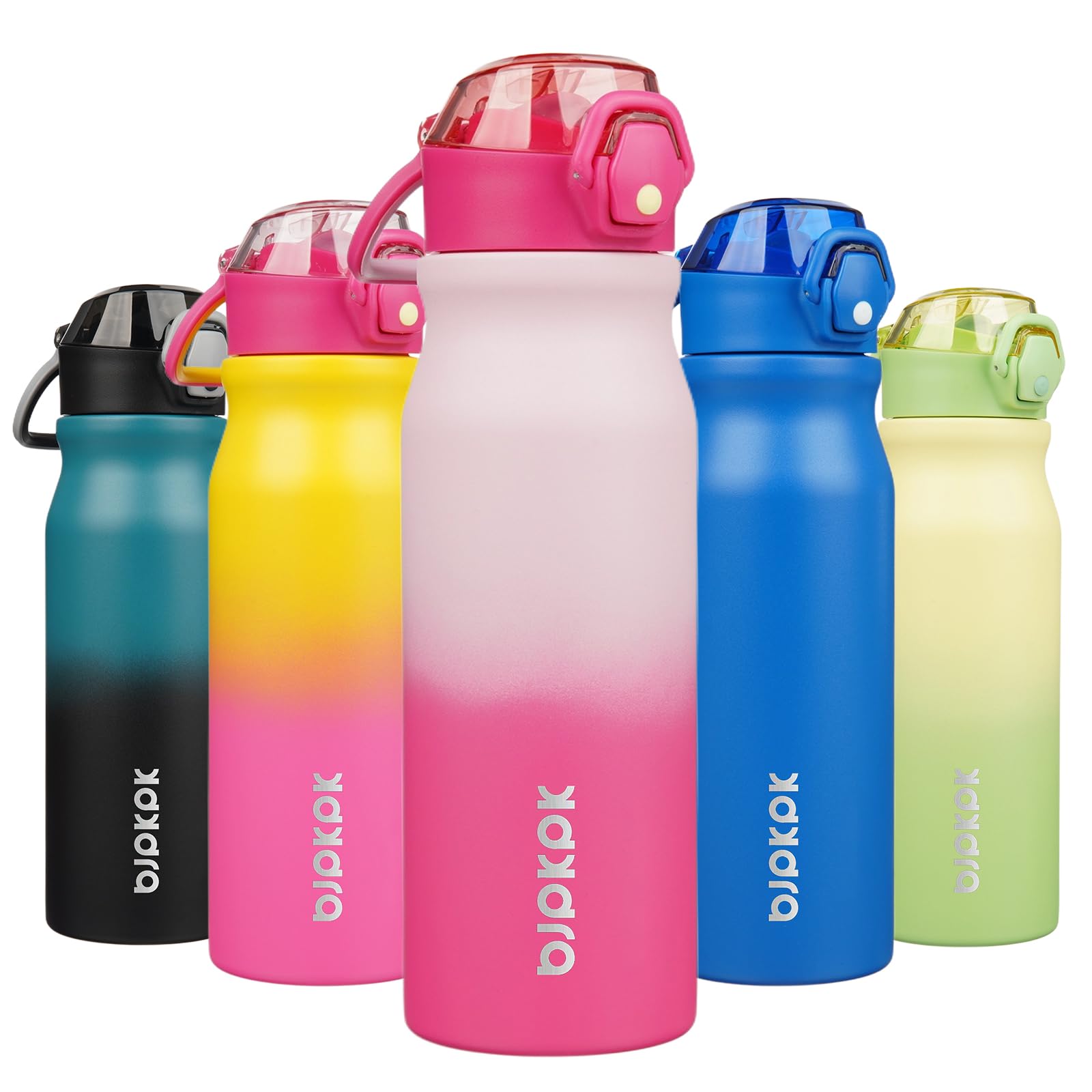 BJPKPK Insulated Water Bottle 18oz Stainless Steel Water Bottles with Straw and Carry Handle Double Wall Metal Thermal Flask,Light Blue Leopard