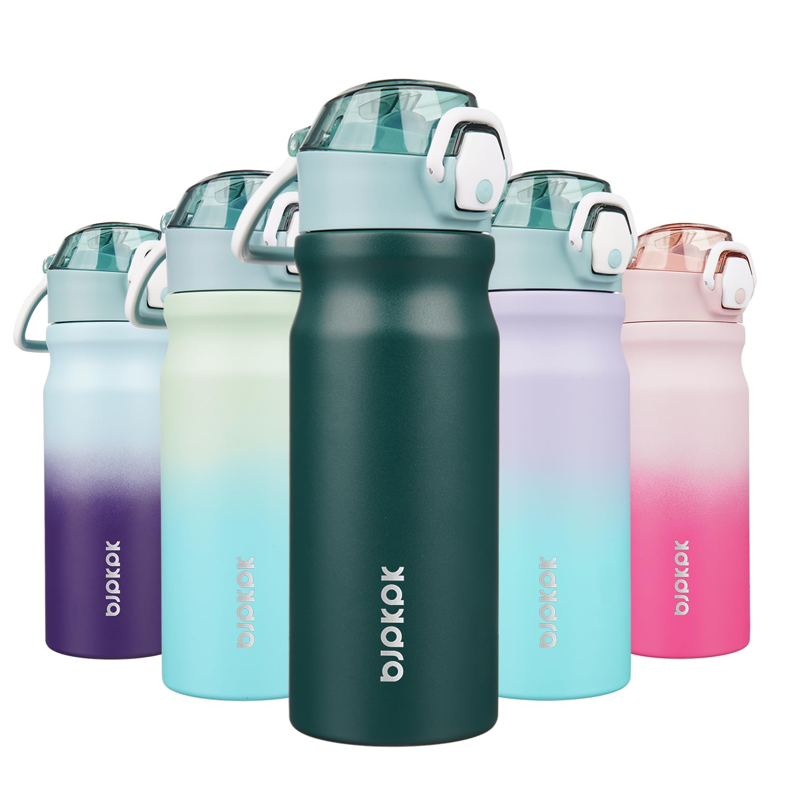 BJPKPK Insulated Water Bottle 18oz Stainless Steel Water Bottles with Straw and Carry Handle Double Wall Metal Thermal Flask,Light Blue Leopard