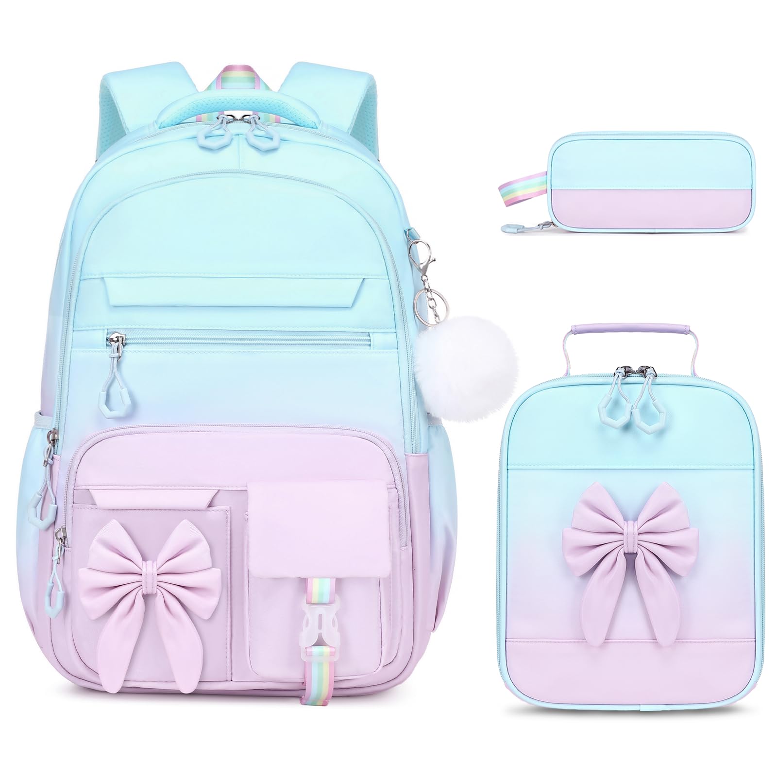 DIGOBAY Backpack for Girls, 3PCS Girls Backpack for School with Lunch Bag Pencil Case, Cute Kids Teens Bookbag for Kindergarten Elementary Preschool Middle School (Pink)