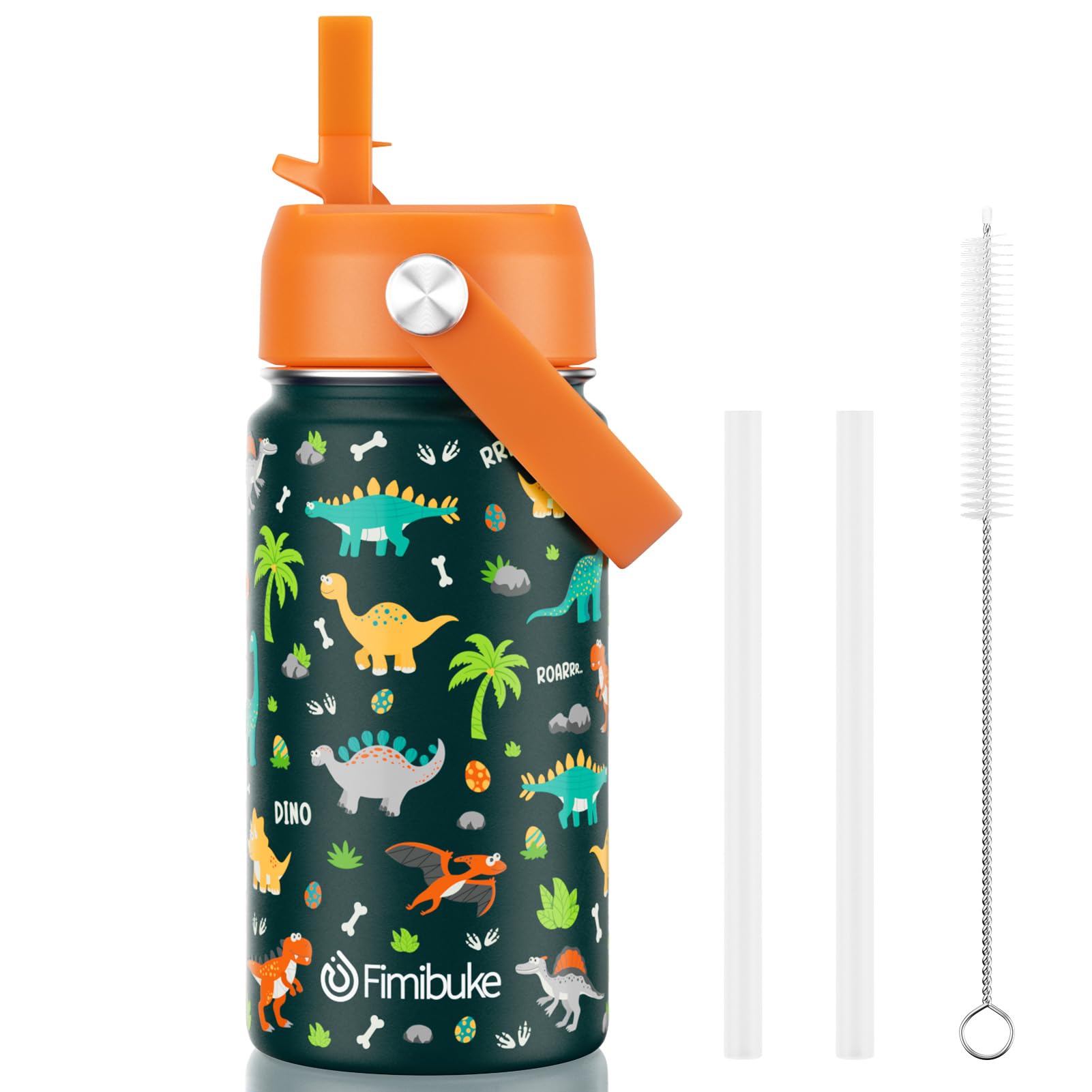 Fimibuke Kids Insulated Water Bottle, 14oz BPA FREE 18/8 Stainless Steel Travel Tumbler Double Wall Vacuum Leak Proof Kids Cup with Straw Metal Water Bottle for School Boys Girls(1 Pack, Rainbow)