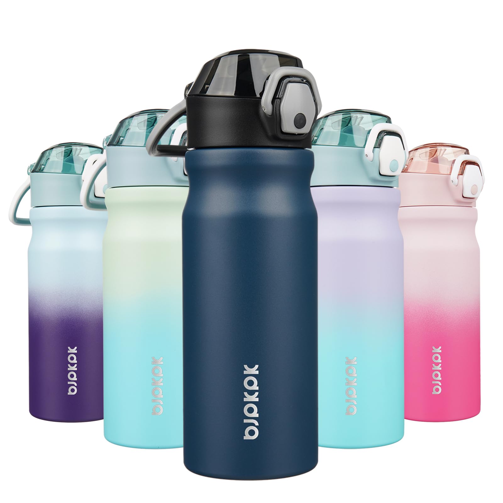 BJPKPK Insulated Water Bottle 18oz Stainless Steel Water Bottles with Straw and Carry Handle Double Wall Metal Thermal Flask,Light Blue Leopard