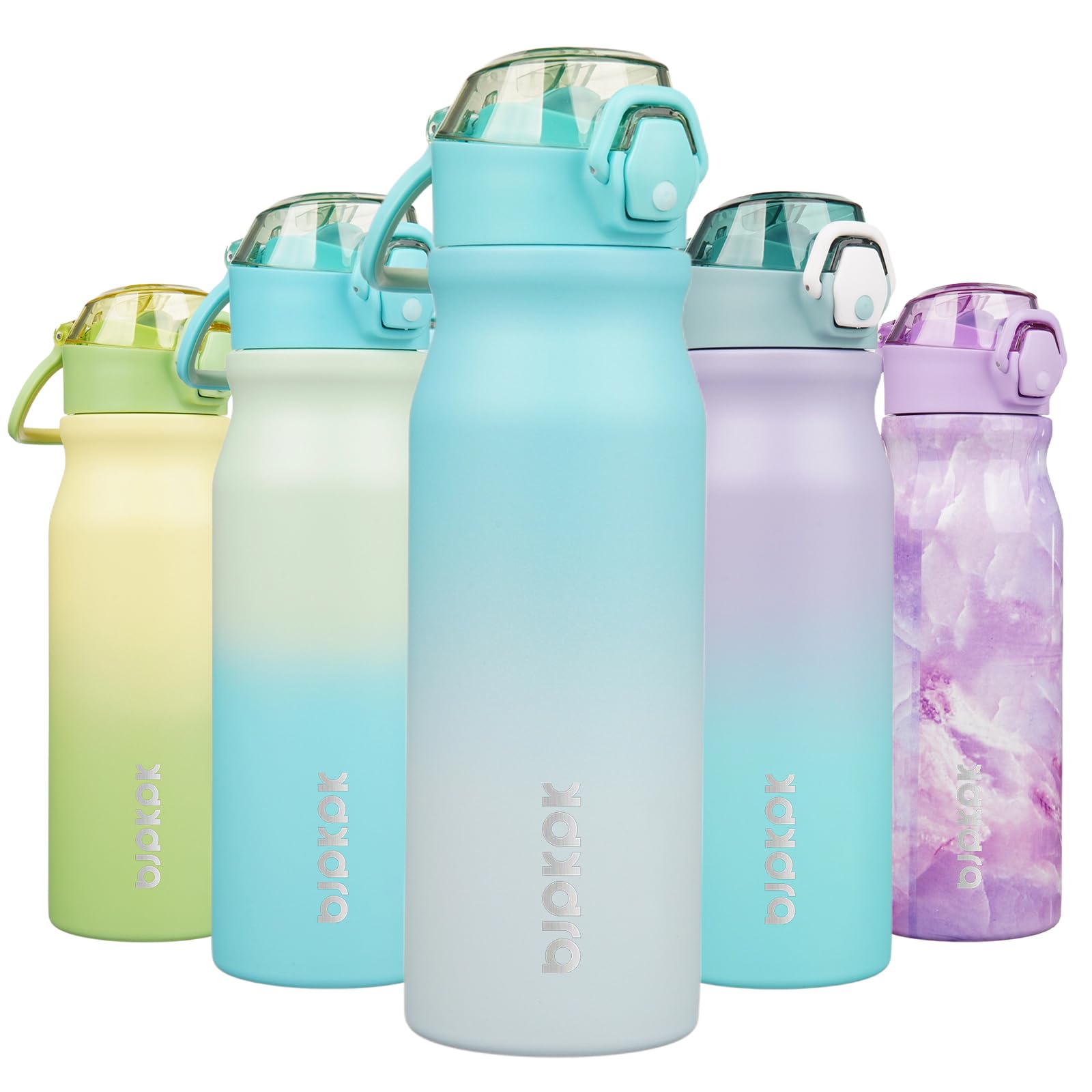 BJPKPK Insulated Water Bottle 18oz Stainless Steel Water Bottles with Straw and Carry Handle Double Wall Metal Thermal Flask,Light Blue Leopard