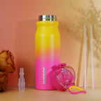 BJPKPK Insulated Water Bottle 18oz Stainless Steel Water Bottles with Straw and Carry Handle Double Wall Metal Thermal Flask,Light Blue Leopard