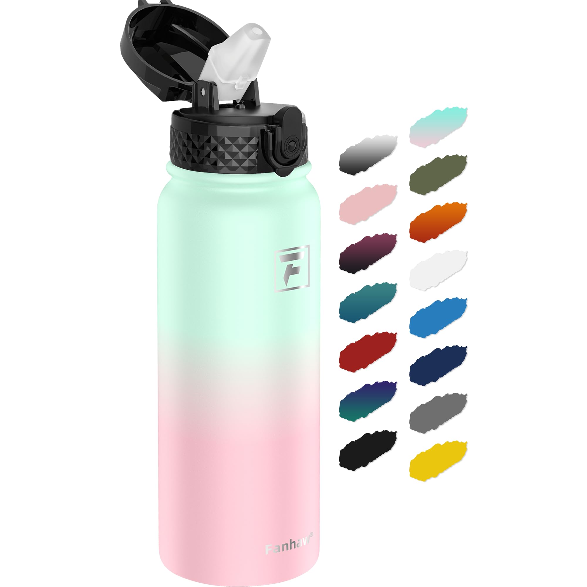 Fanhaw 20 Oz Kids Insulated Stainless Steel Water Bottle with Straw Lid, Leakproof & Anti-Dust Everyday Use Bottle for School, Women & Men, Back to School Essentials (Black)