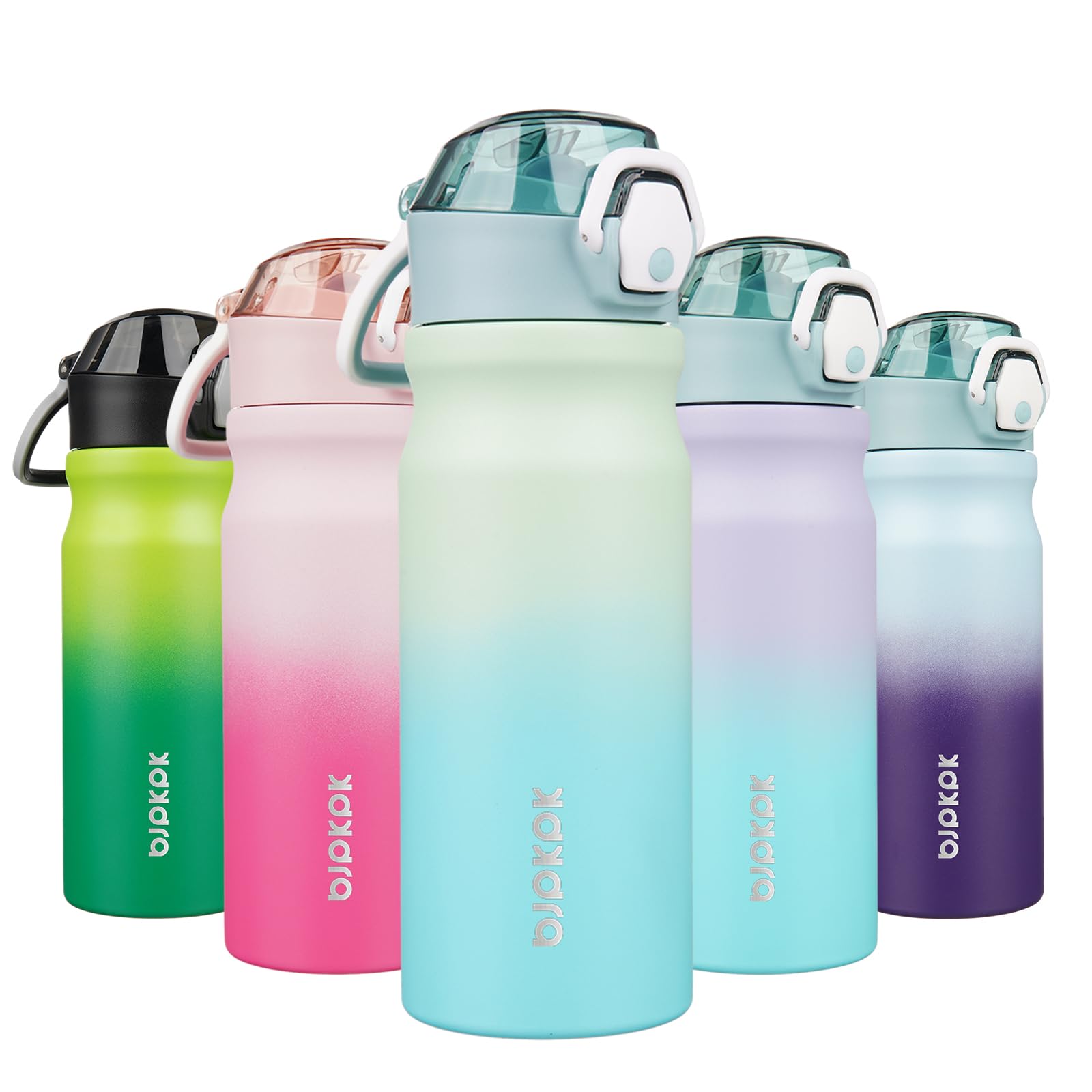 BJPKPK Insulated Water Bottle 18oz Stainless Steel Water Bottles with Straw and Carry Handle Double Wall Metal Thermal Flask,Light Blue Leopard