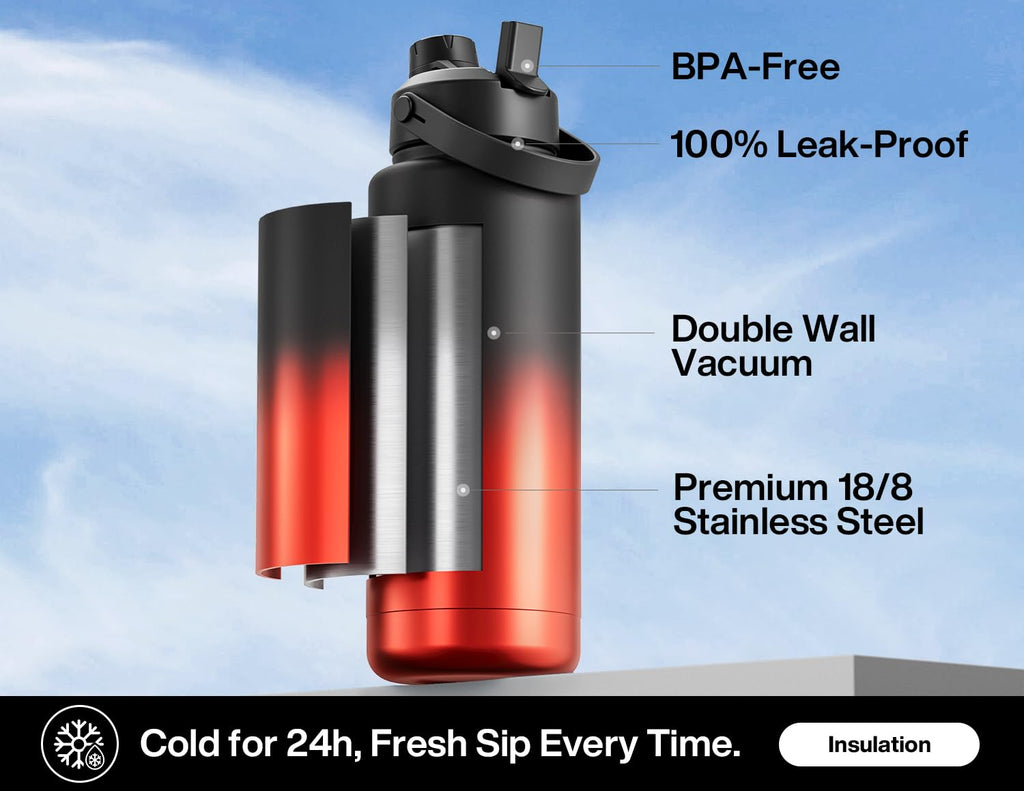 POWCAN 26 oz Insulated Water Bottle with 2-in-1 Straw and Spout Lid, Keep Cold 24H, Leak-Proof, Fits in Car Cup Holder, Stainless Steel Water Bottle for Sports, Travel, and School (Cotton Candy)