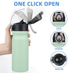 BJPKPK Insulated Water Bottle 18oz Stainless Steel Water Bottles with Straw and Carry Handle Double Wall Metal Thermal Flask,Light Blue Leopard