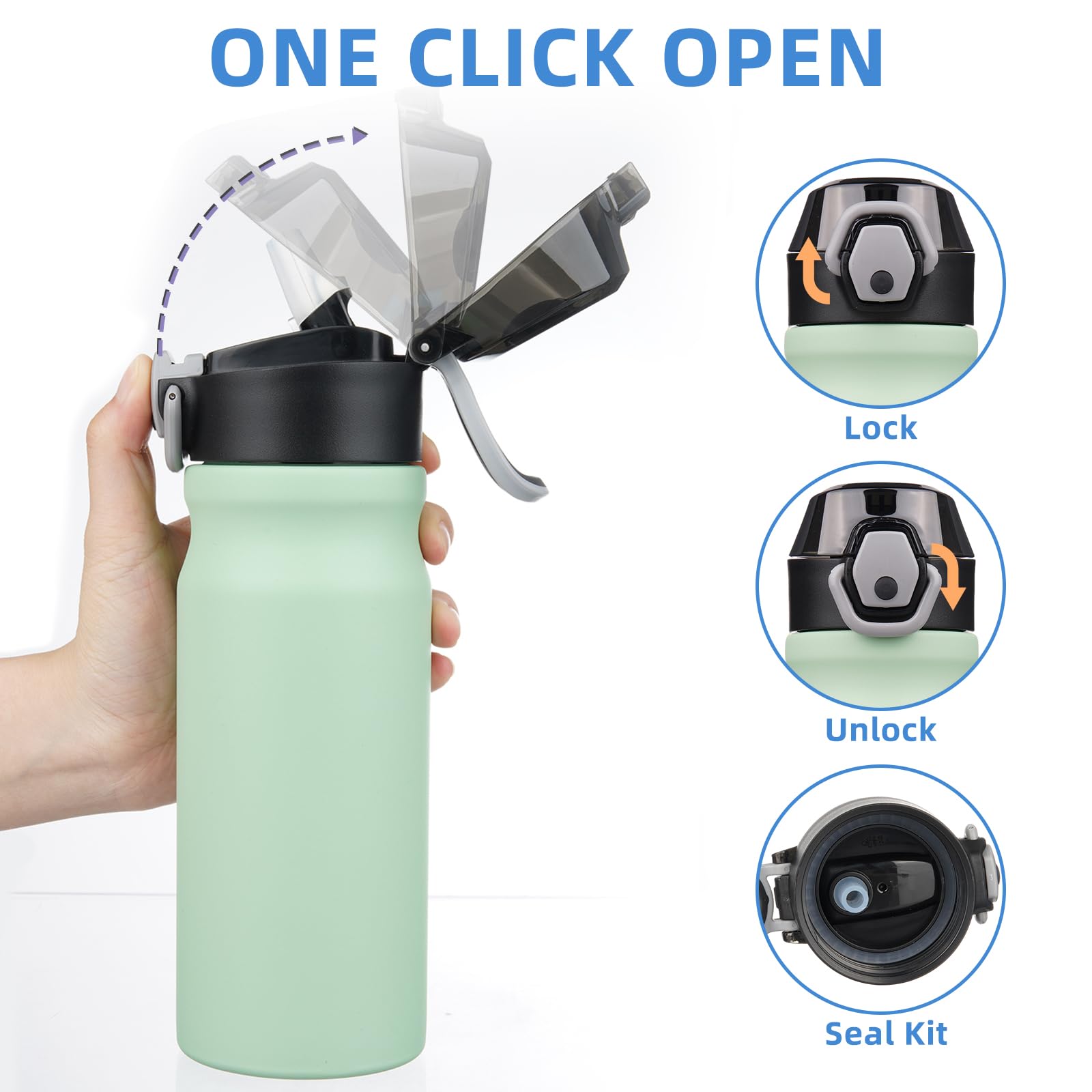 BJPKPK Insulated Water Bottle 18oz Stainless Steel Water Bottles with Straw and Carry Handle Double Wall Metal Thermal Flask,Light Blue Leopard