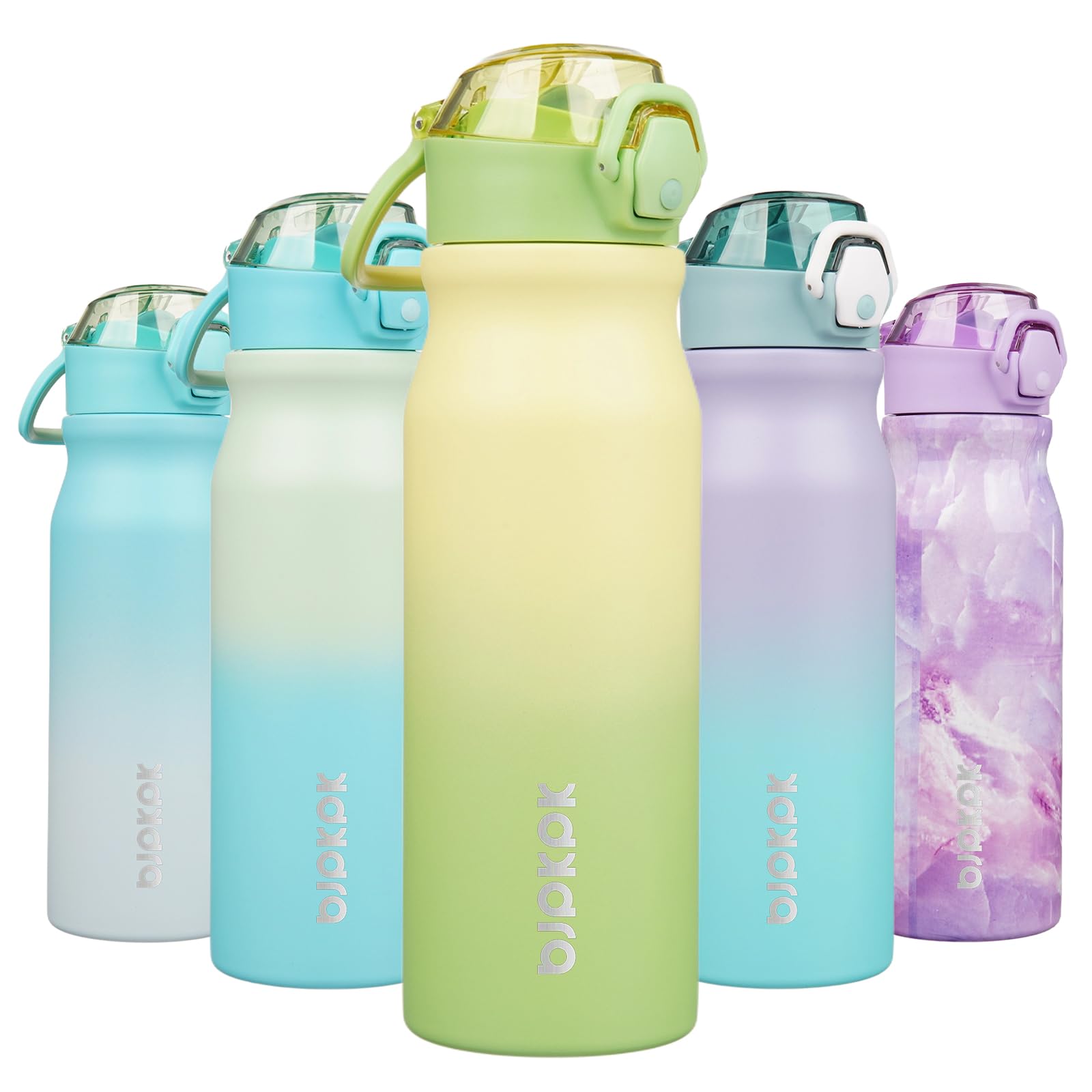 BJPKPK Insulated Water Bottle 18oz Stainless Steel Water Bottles with Straw and Carry Handle Double Wall Metal Thermal Flask,Light Blue Leopard