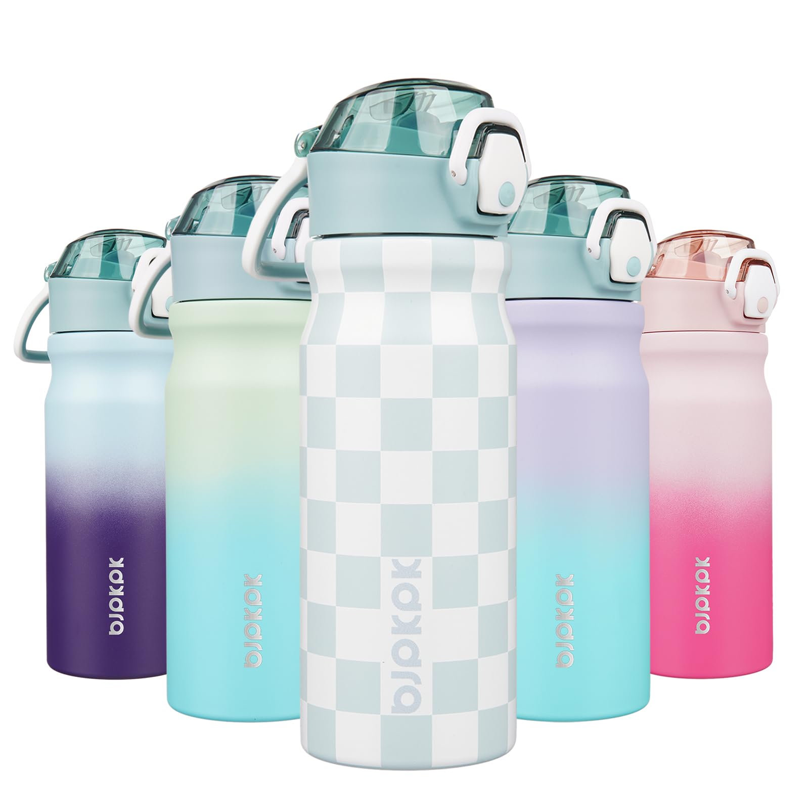 BJPKPK Insulated Water Bottle 18oz Stainless Steel Water Bottles with Straw and Carry Handle Double Wall Metal Thermal Flask,Light Blue Leopard