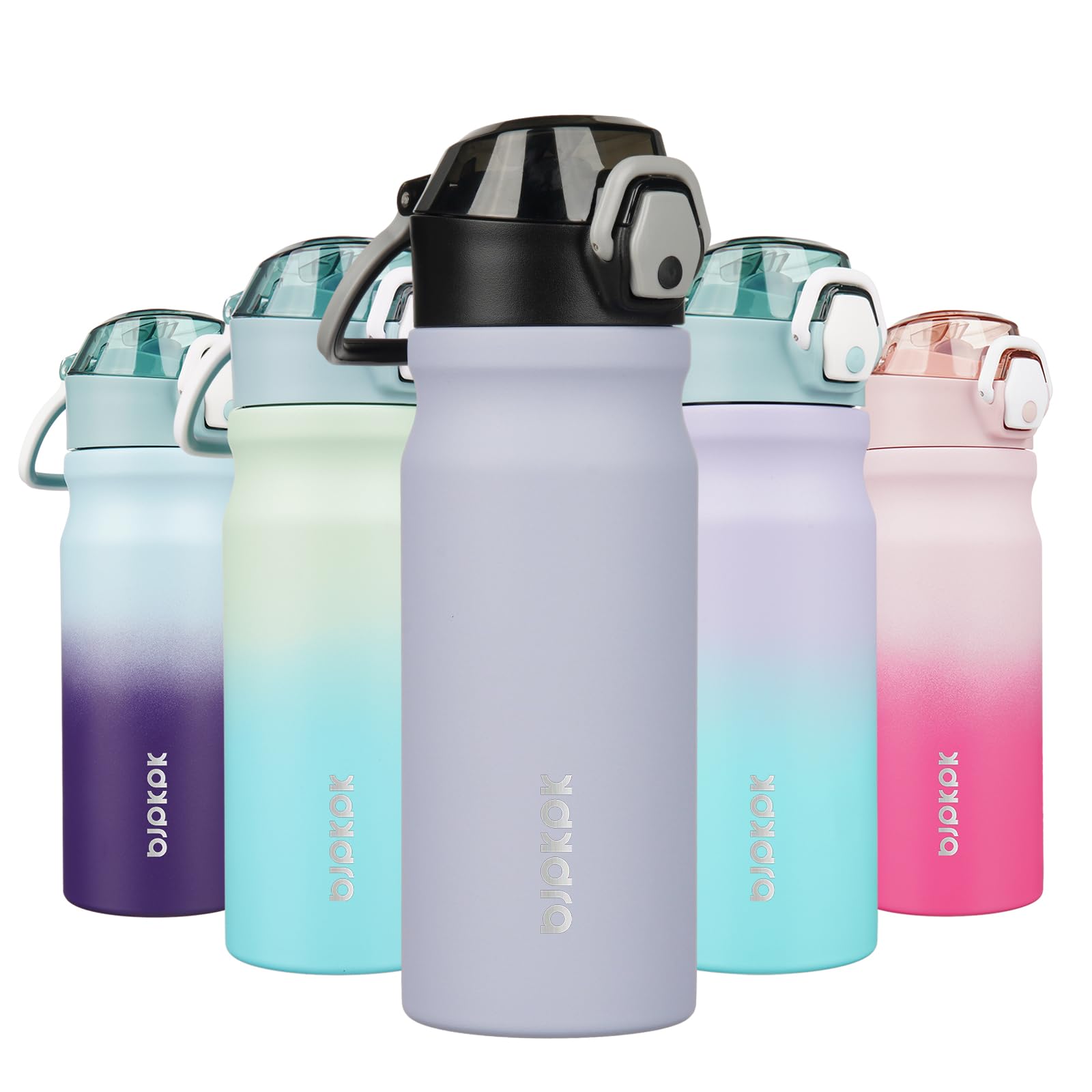 BJPKPK Insulated Water Bottle 18oz Stainless Steel Water Bottles with Straw and Carry Handle Double Wall Metal Thermal Flask,Light Blue Leopard