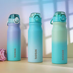BJPKPK Insulated Water Bottle 18oz Stainless Steel Water Bottles with Straw and Carry Handle Double Wall Metal Thermal Flask,Light Blue Leopard