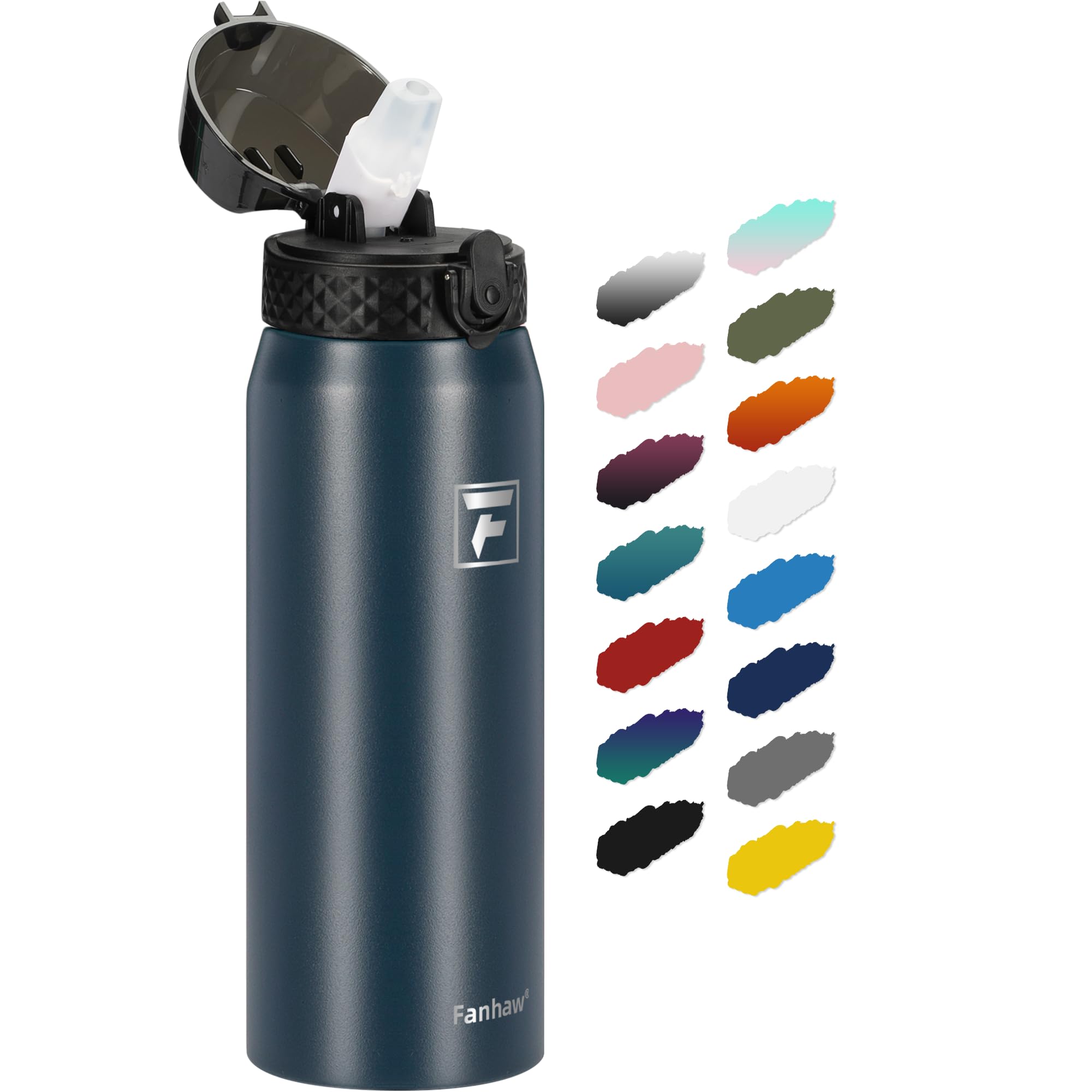 Fanhaw 20 Oz Kids Insulated Stainless Steel Water Bottle with Straw Lid, Leakproof & Anti-Dust Everyday Use Bottle for School, Women & Men, Back to School Essentials (Black)