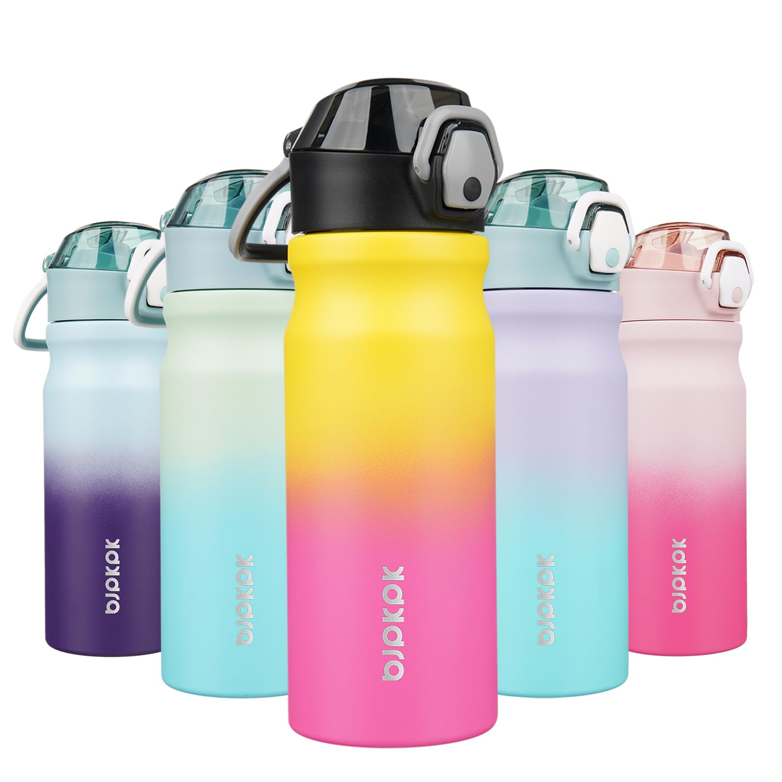 BJPKPK Insulated Water Bottle 18oz Stainless Steel Water Bottles with Straw and Carry Handle Double Wall Metal Thermal Flask,Light Blue Leopard