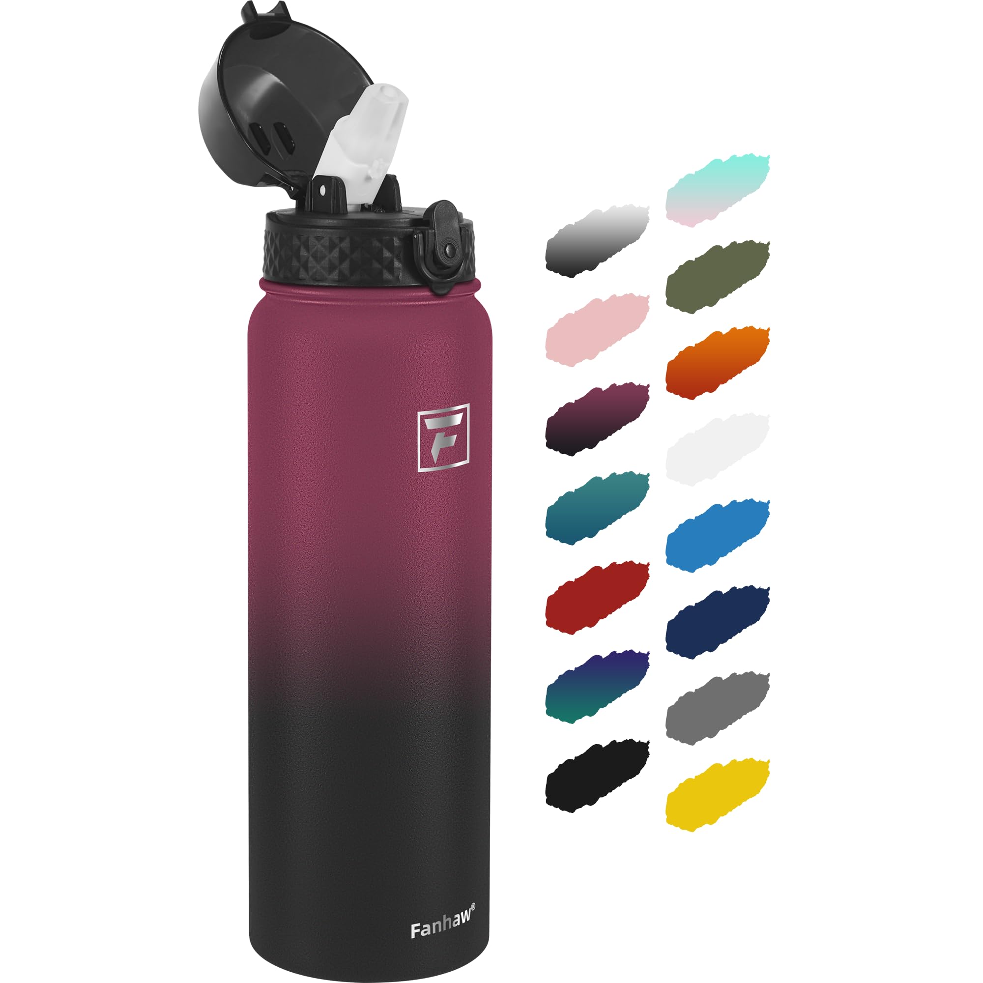 Fanhaw 20 Oz Kids Insulated Stainless Steel Water Bottle with Straw Lid, Leakproof & Anti-Dust Everyday Use Bottle for School, Women & Men, Back to School Essentials (Black)