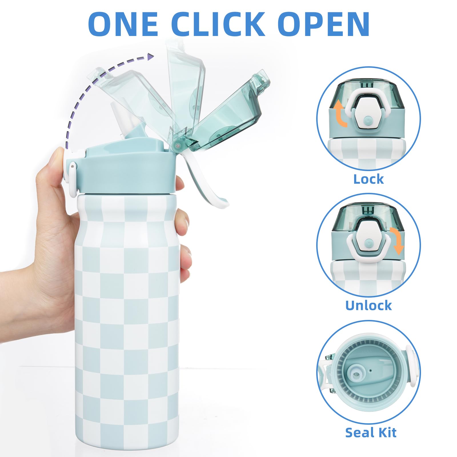 BJPKPK Insulated Water Bottle 18oz Stainless Steel Water Bottles with Straw and Carry Handle Double Wall Metal Thermal Flask,Light Blue Leopard