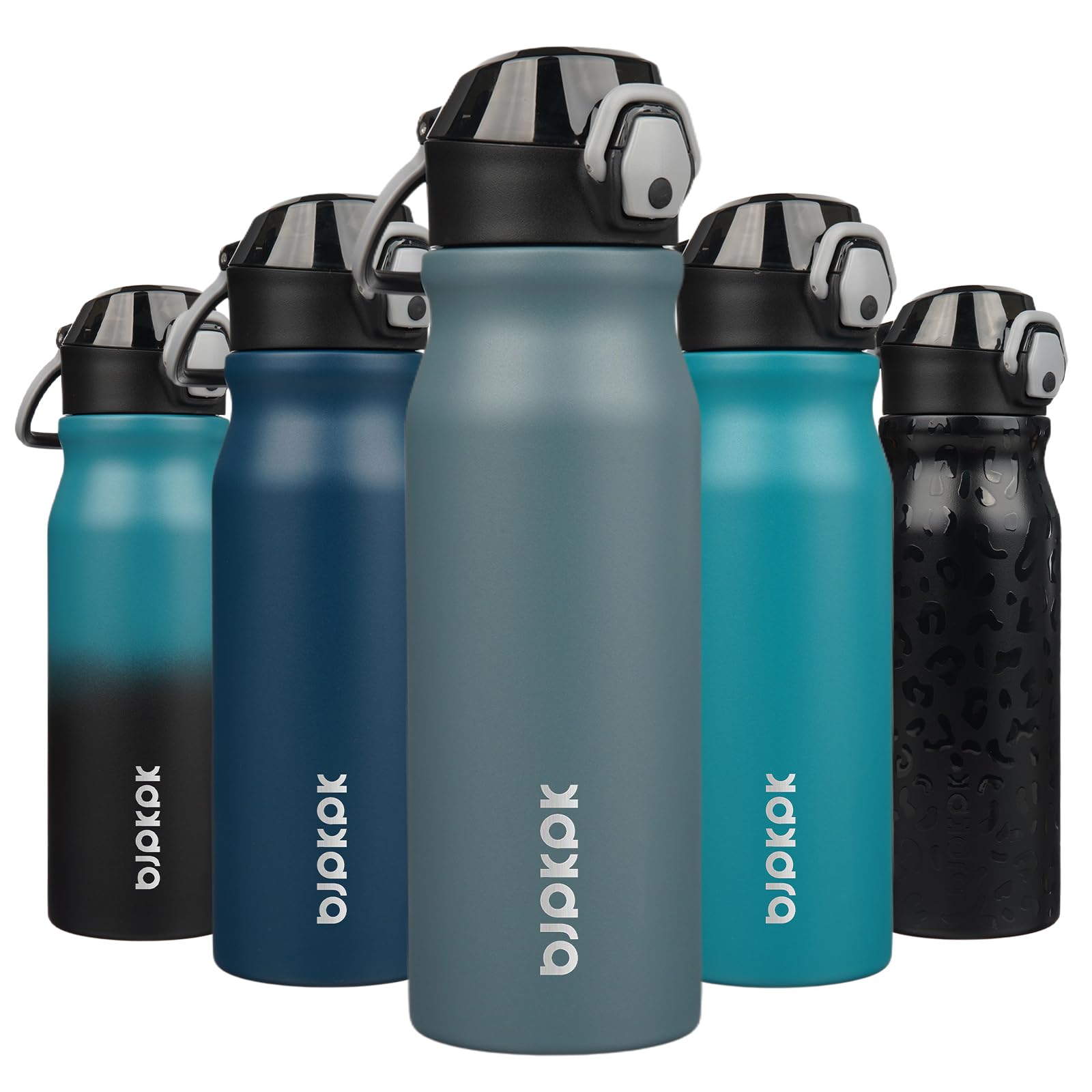 BJPKPK Insulated Water Bottle 18oz Stainless Steel Water Bottles with Straw and Carry Handle Double Wall Metal Thermal Flask,Light Blue Leopard