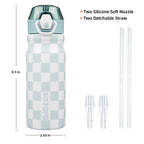 BJPKPK Insulated Water Bottle 18oz Stainless Steel Water Bottles with Straw and Carry Handle Double Wall Metal Thermal Flask,Light Blue Leopard