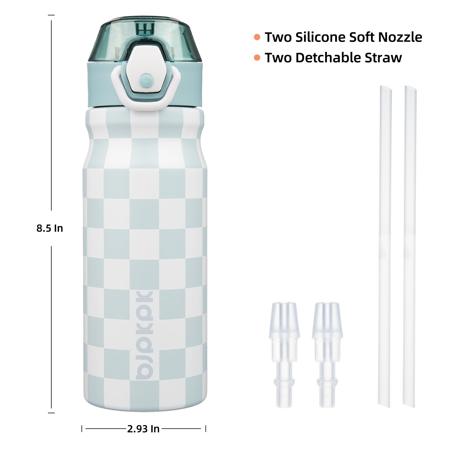 BJPKPK Insulated Water Bottle 18oz Stainless Steel Water Bottles with Straw and Carry Handle Double Wall Metal Thermal Flask,Light Blue Leopard