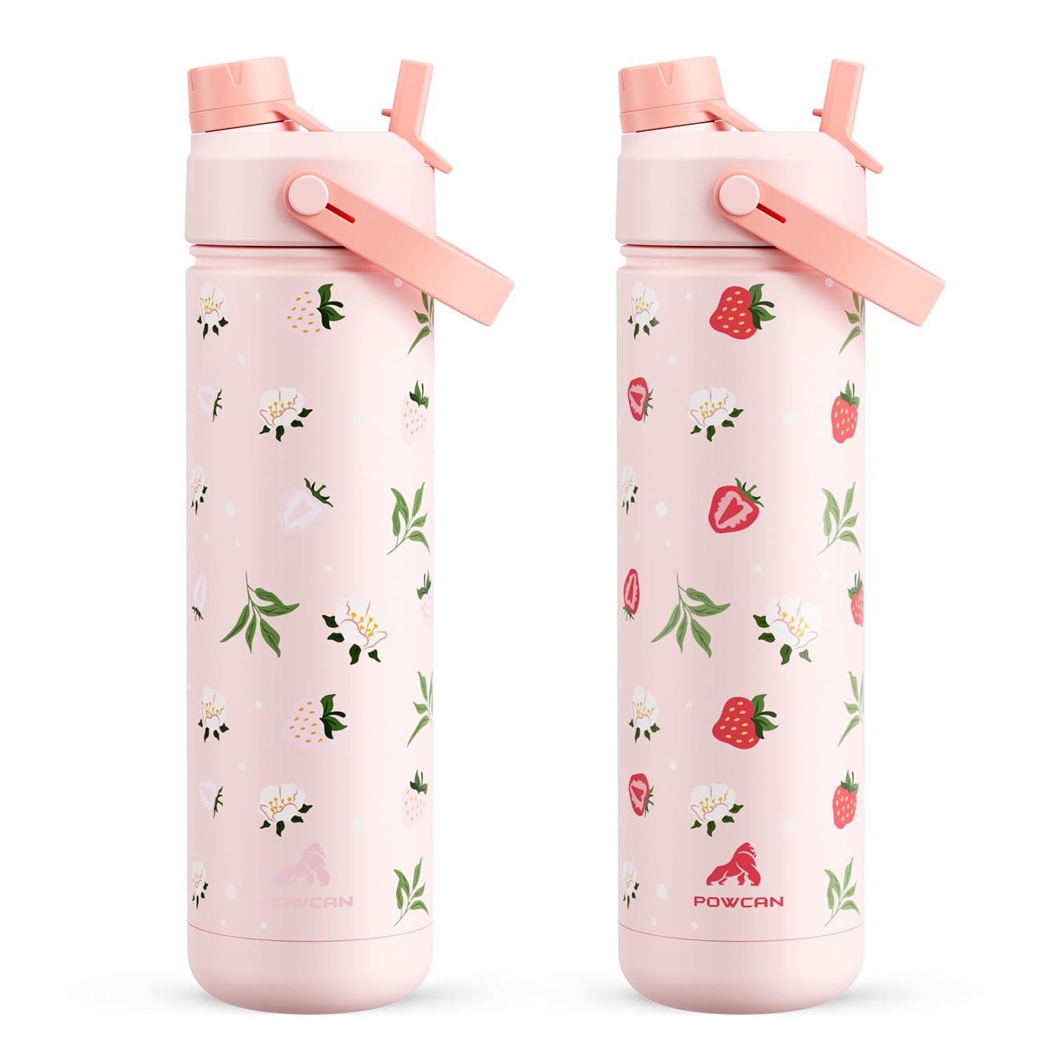 POWCAN 26 oz Insulated Water Bottle with 2-in-1 Straw and Spout Lid, Keep Cold 24H, Leak-Proof, Fits in Car Cup Holder, Stainless Steel Water Bottle for Sports, Travel, and School (Cotton Candy)