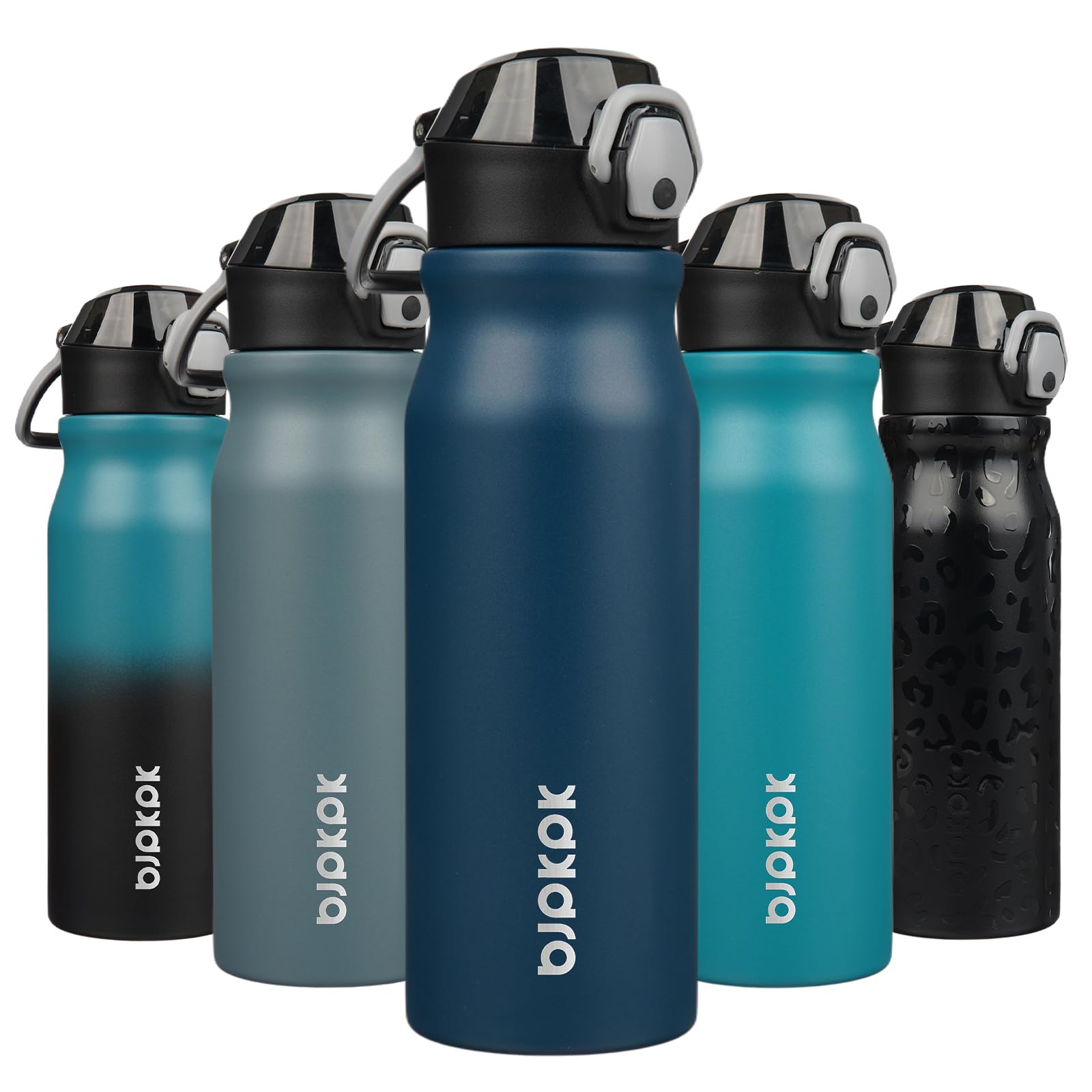 BJPKPK Insulated Water Bottle 18oz Stainless Steel Water Bottles with Straw and Carry Handle Double Wall Metal Thermal Flask,Light Blue Leopard