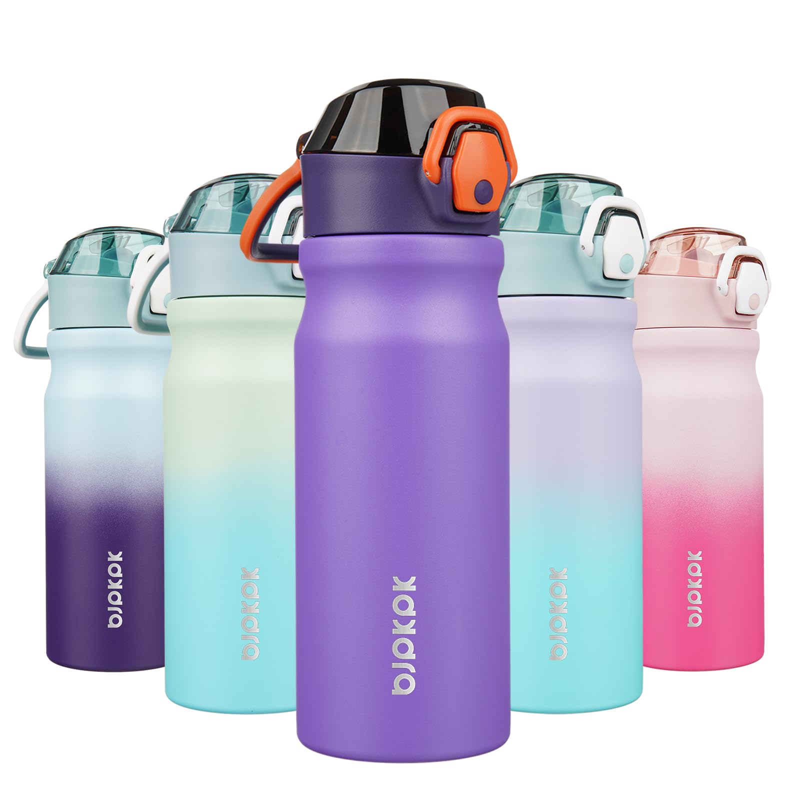 BJPKPK Insulated Water Bottle 18oz Stainless Steel Water Bottles with Straw and Carry Handle Double Wall Metal Thermal Flask,Light Blue Leopard