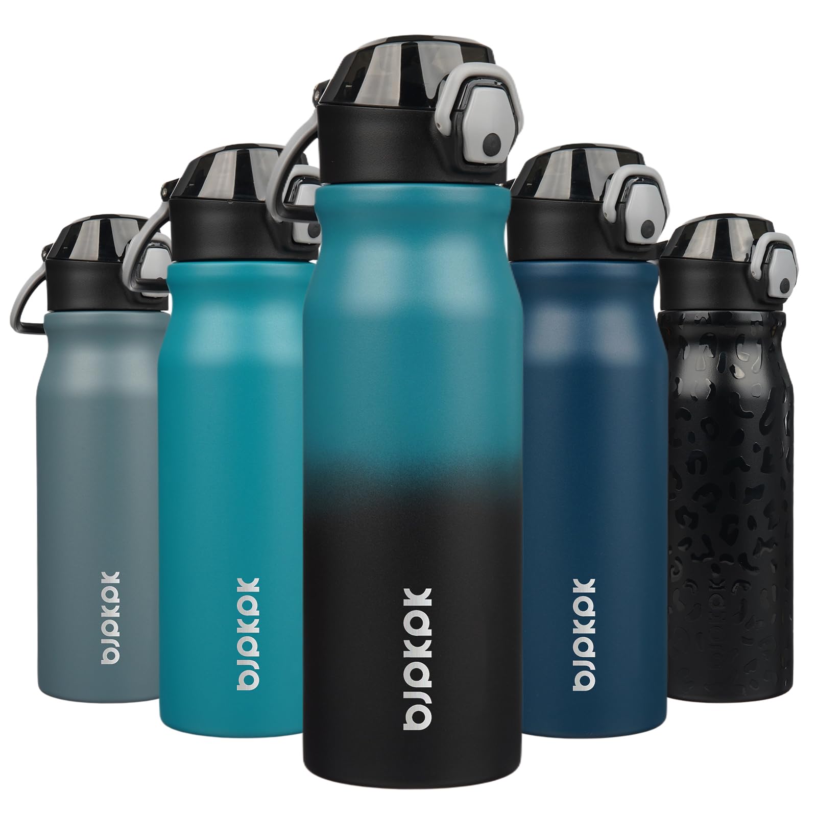 BJPKPK Insulated Water Bottle 18oz Stainless Steel Water Bottles with Straw and Carry Handle Double Wall Metal Thermal Flask,Light Blue Leopard