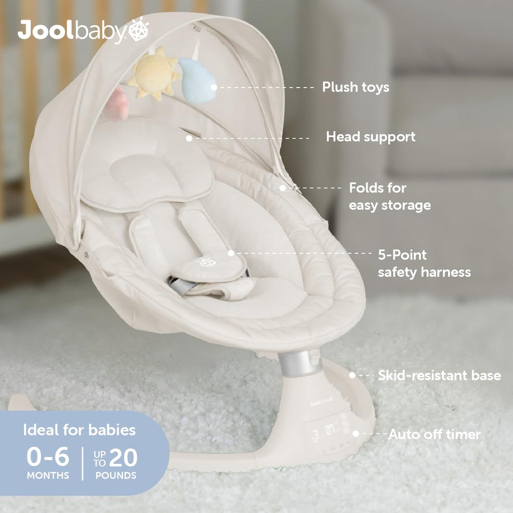 Jool Baby Nova Baby Swing for Infants – Bluetooth Music, Remote (Gray) | Keep Baby Happy While Getting Things Done – Gentle Side-to-Side Motion Helps Baby Feel Content