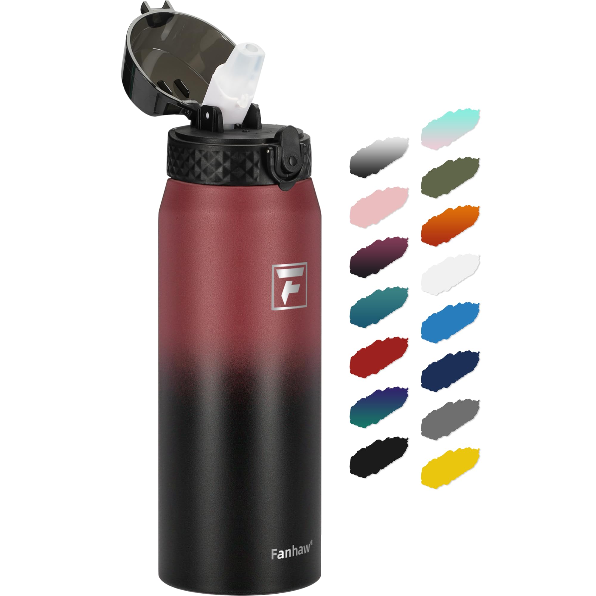 Fanhaw 20 Oz Kids Insulated Stainless Steel Water Bottle with Straw Lid, Leakproof & Anti-Dust Everyday Use Bottle for School, Women & Men, Back to School Essentials (Black)