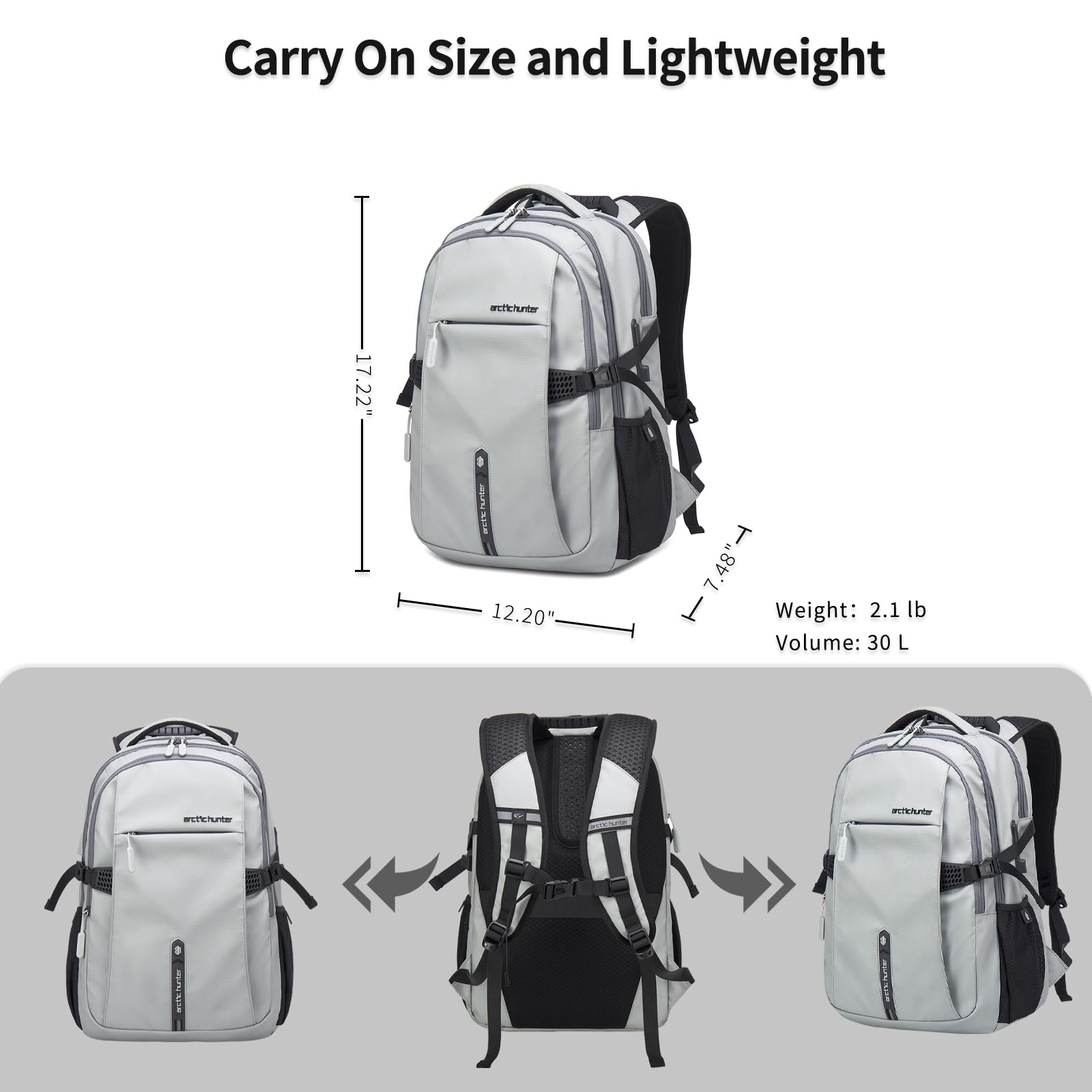 ARCTIC HUNTER AH Business Laptop Backpack for Men Work Commuting, 30L Large Travel Carry On Backpack Flight Approved for Airplane, Professional College Backpacks Casual Daypack Black