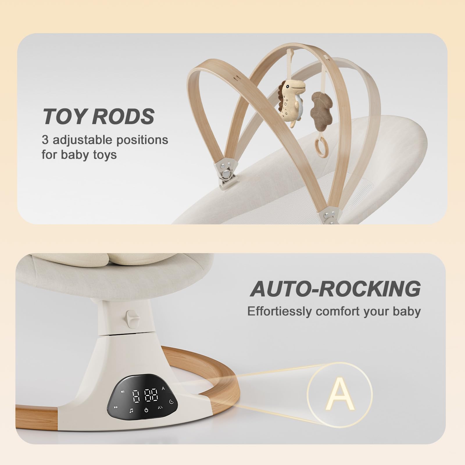 Baby Swings for Infants, Monamii Baby Swing, Bluetooth Infant Swing with Music Speaker, 5 Speeds and Remote Control, Indoor & Outdoor Use (Beige)