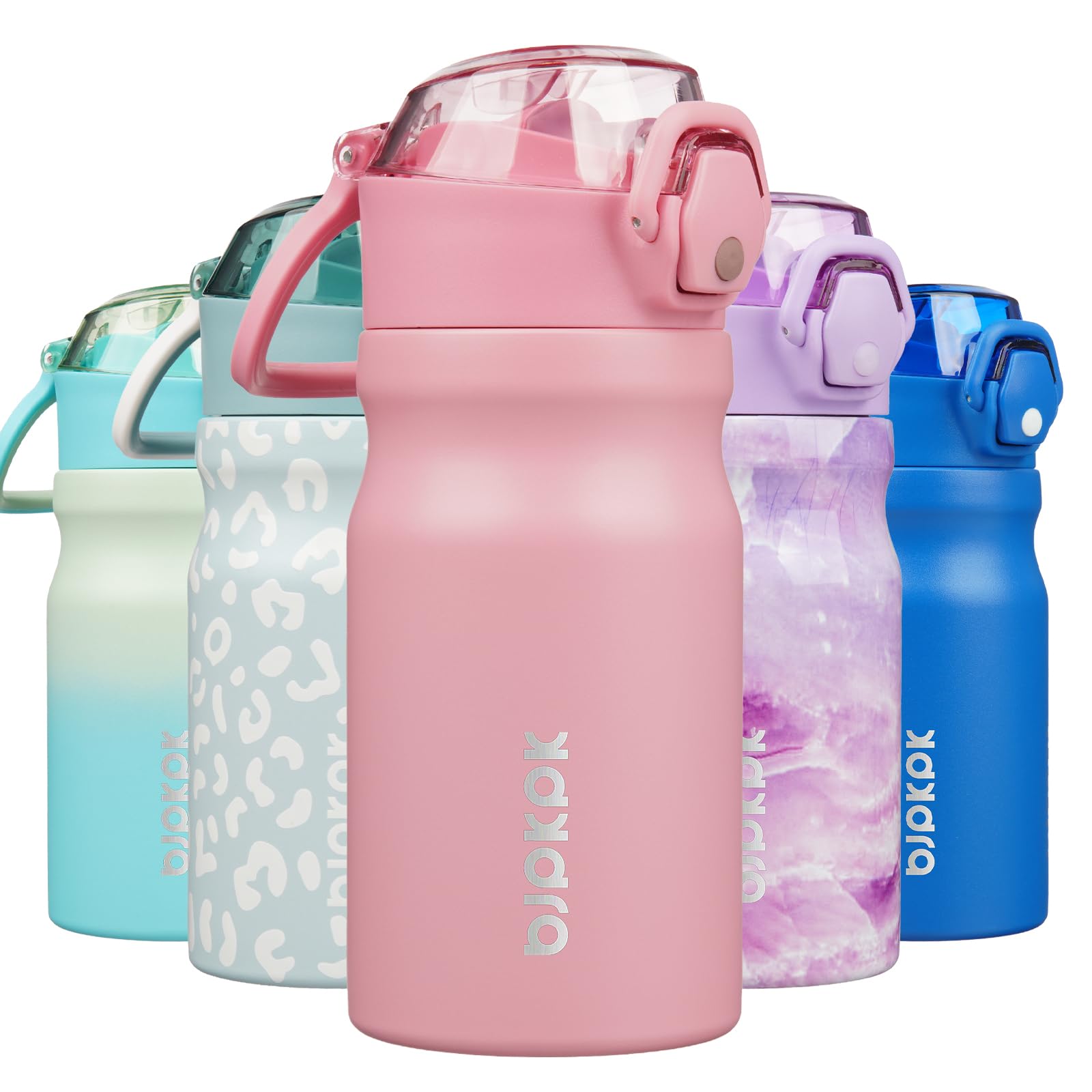 BJPKPK Insulated Water Bottle 18oz Stainless Steel Water Bottles with Straw and Carry Handle Double Wall Metal Thermal Flask,Light Blue Leopard