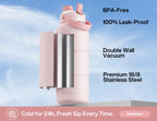 POWCAN 26 oz Insulated Water Bottle with 2-in-1 Straw and Spout Lid, Keep Cold 24H, Leak-Proof, Fits in Car Cup Holder, Stainless Steel Water Bottle for Sports, Travel, and School (Cotton Candy)