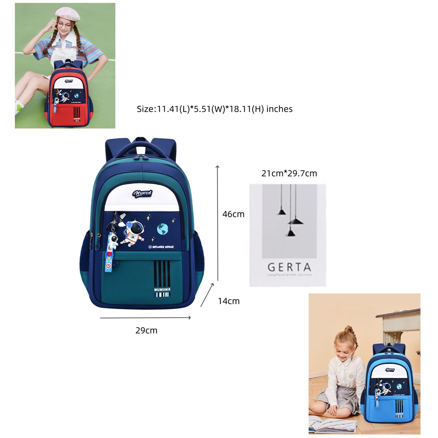 ZHANAO Boys Backpack Astronaut Sports Kids Backpack Space Schoolbag for Girls&Boys Elementary Student Bookbag