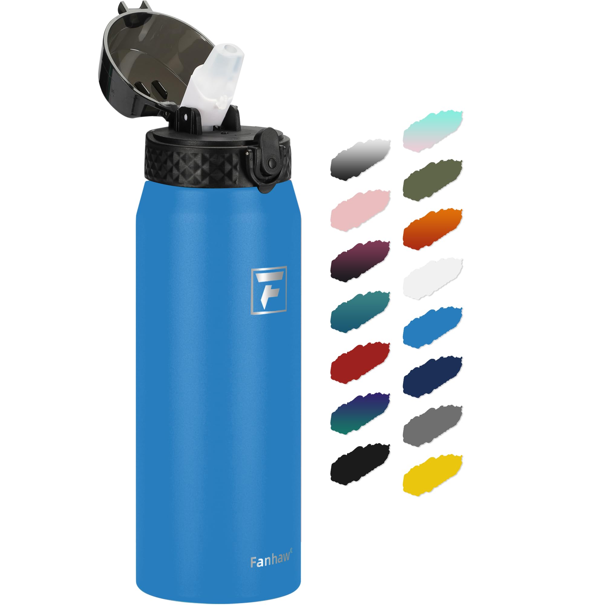 Fanhaw 20 Oz Kids Insulated Stainless Steel Water Bottle with Straw Lid, Leakproof & Anti-Dust Everyday Use Bottle for School, Women & Men, Back to School Essentials (Black)