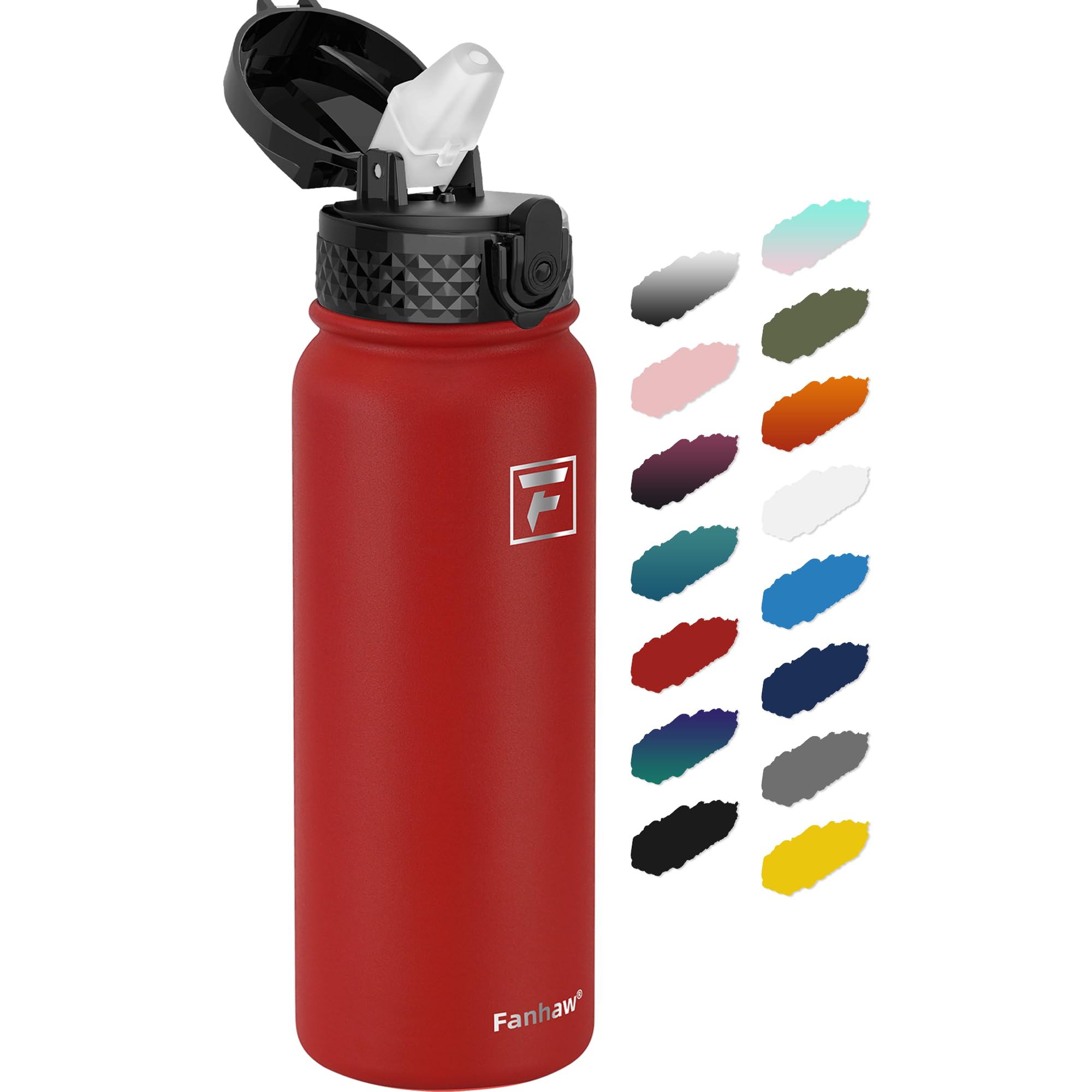 Fanhaw 20 Oz Kids Insulated Stainless Steel Water Bottle with Straw Lid, Leakproof & Anti-Dust Everyday Use Bottle for School, Women & Men, Back to School Essentials (Black)