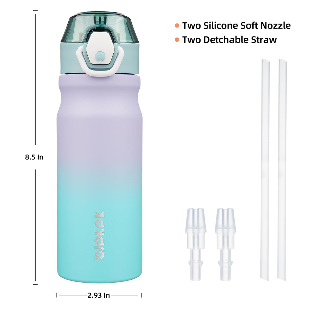 BJPKPK Insulated Water Bottle 18oz Stainless Steel Water Bottles with Straw and Carry Handle Double Wall Metal Thermal Flask,Light Blue Leopard