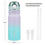 BJPKPK Insulated Water Bottle 18oz Stainless Steel Water Bottles with Straw and Carry Handle Double Wall Metal Thermal Flask,Light Blue Leopard