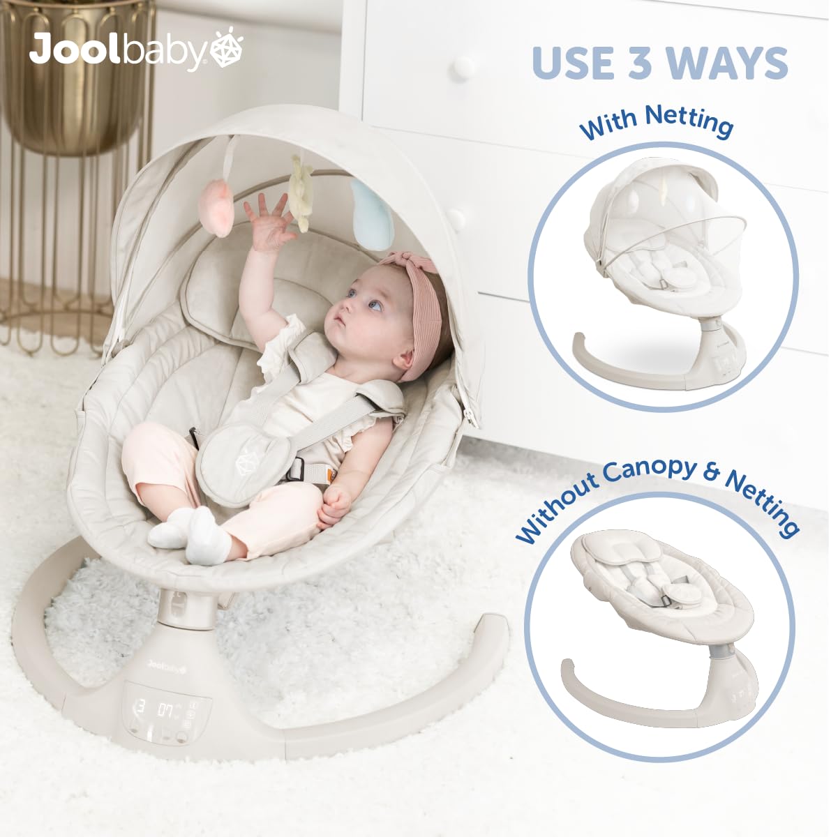 Jool Baby Nova Baby Swing for Infants – Bluetooth Music, Remote (Gray) | Keep Baby Happy While Getting Things Done – Gentle Side-to-Side Motion Helps Baby Feel Content