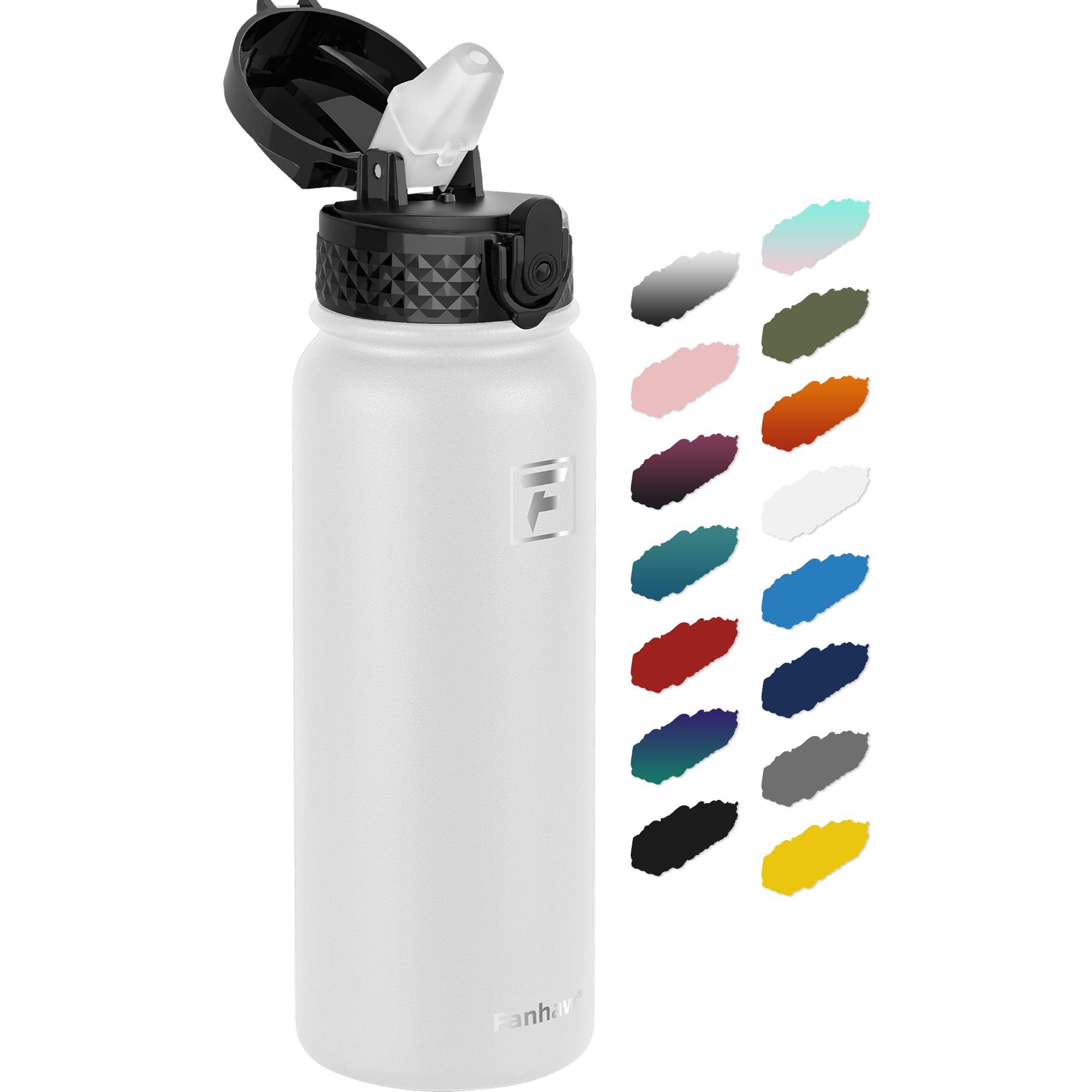 Fanhaw 20 Oz Kids Insulated Stainless Steel Water Bottle with Straw Lid, Leakproof & Anti-Dust Everyday Use Bottle for School, Women & Men, Back to School Essentials (Black)