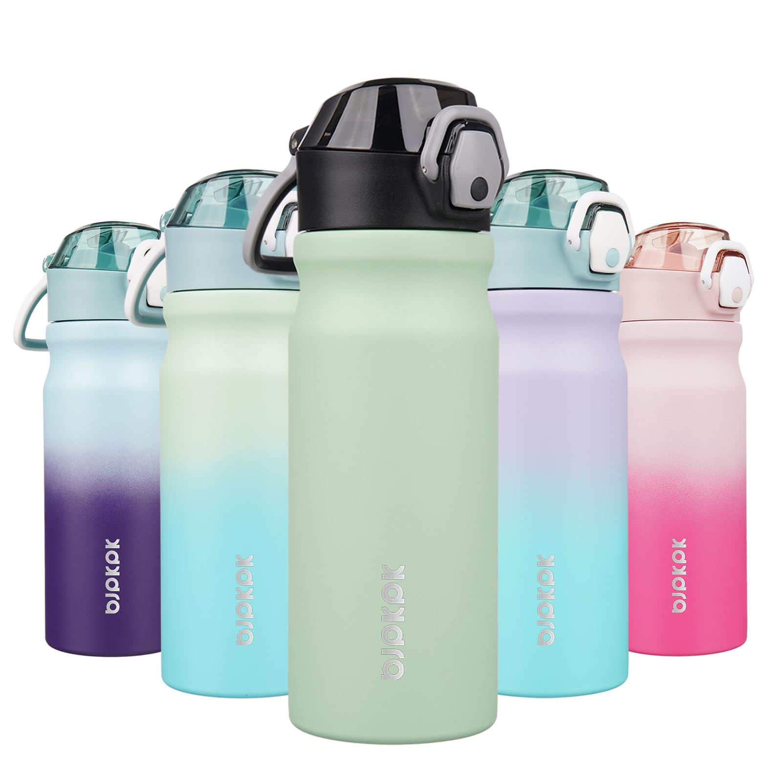 BJPKPK Insulated Water Bottle 18oz Stainless Steel Water Bottles with Straw and Carry Handle Double Wall Metal Thermal Flask,Light Blue Leopard