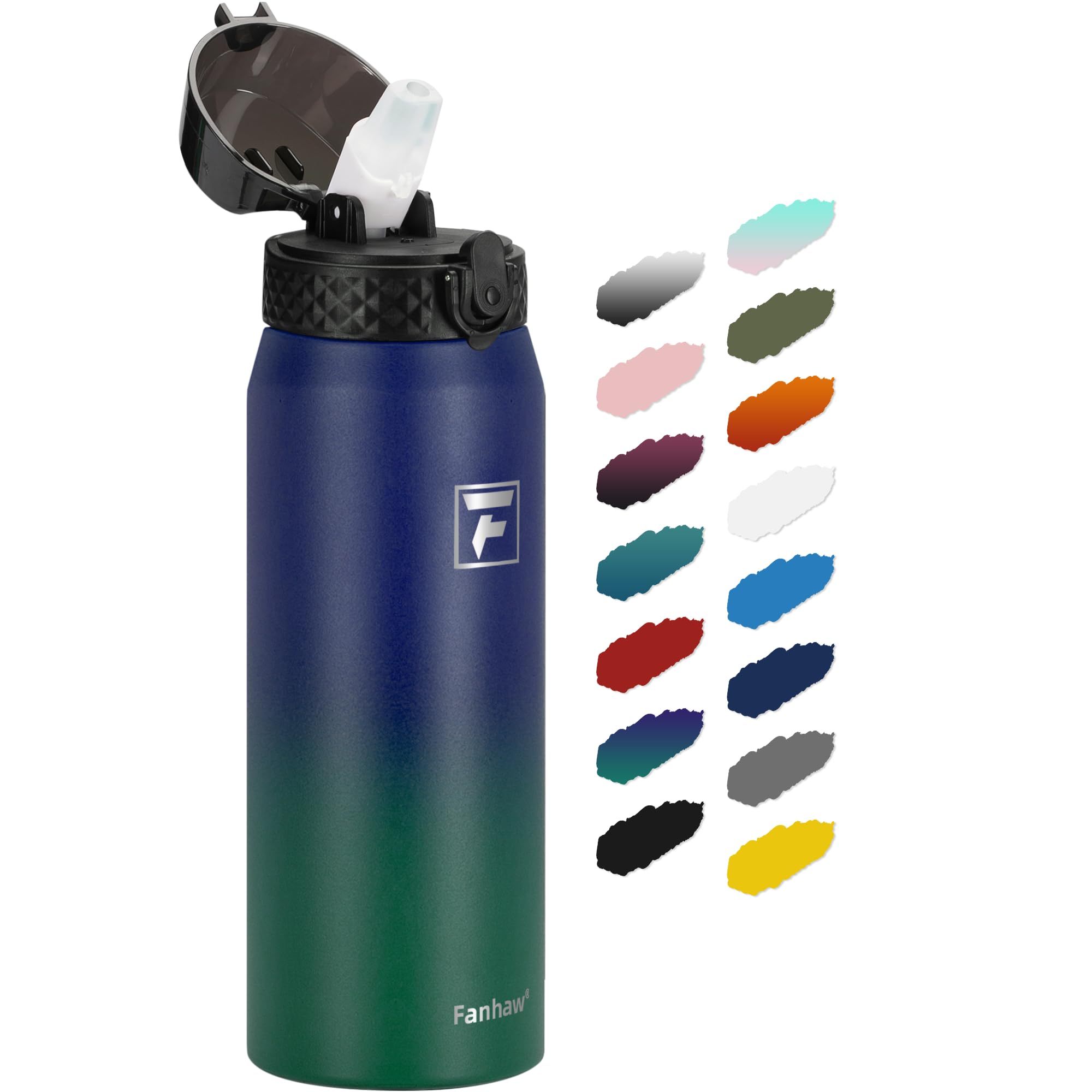 Fanhaw 20 Oz Kids Insulated Stainless Steel Water Bottle with Straw Lid, Leakproof & Anti-Dust Everyday Use Bottle for School, Women & Men, Back to School Essentials (Black)