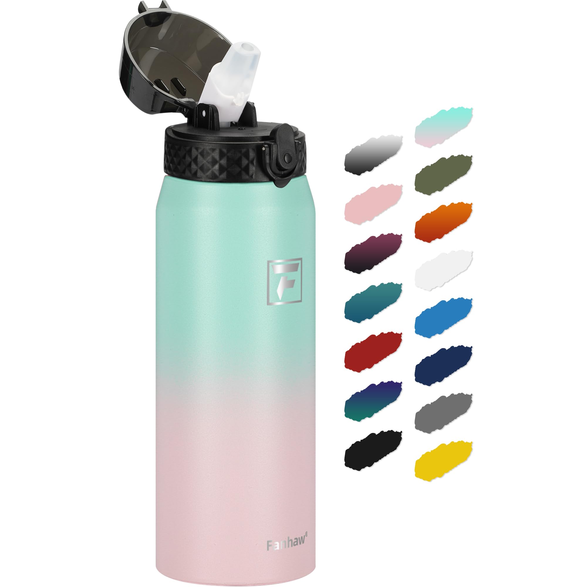 Fanhaw 20 Oz Kids Insulated Stainless Steel Water Bottle with Straw Lid, Leakproof & Anti-Dust Everyday Use Bottle for School, Women & Men, Back to School Essentials (Black)