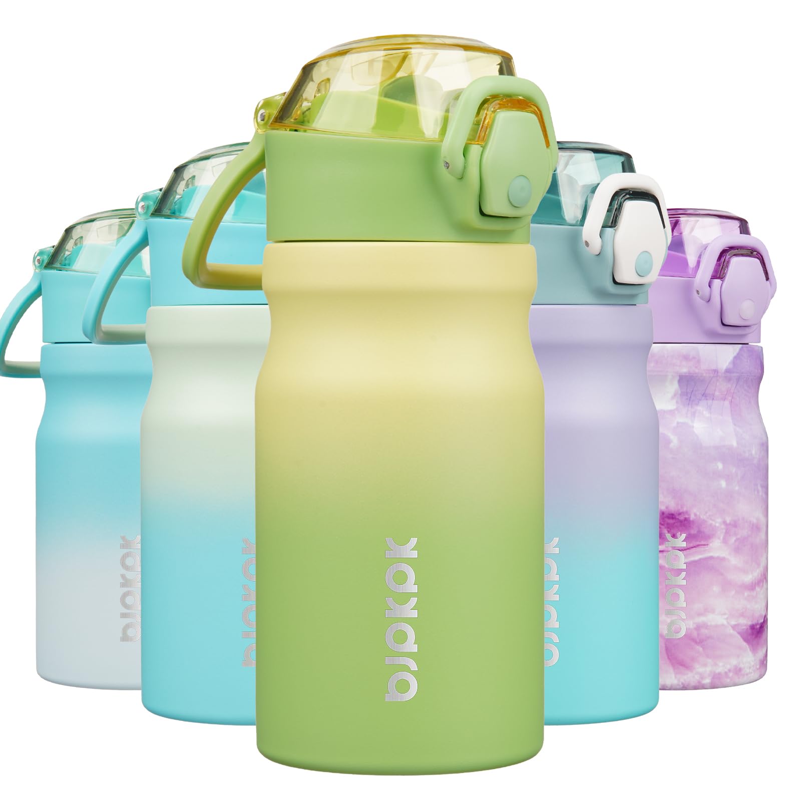 BJPKPK Insulated Water Bottle 18oz Stainless Steel Water Bottles with Straw and Carry Handle Double Wall Metal Thermal Flask,Light Blue Leopard