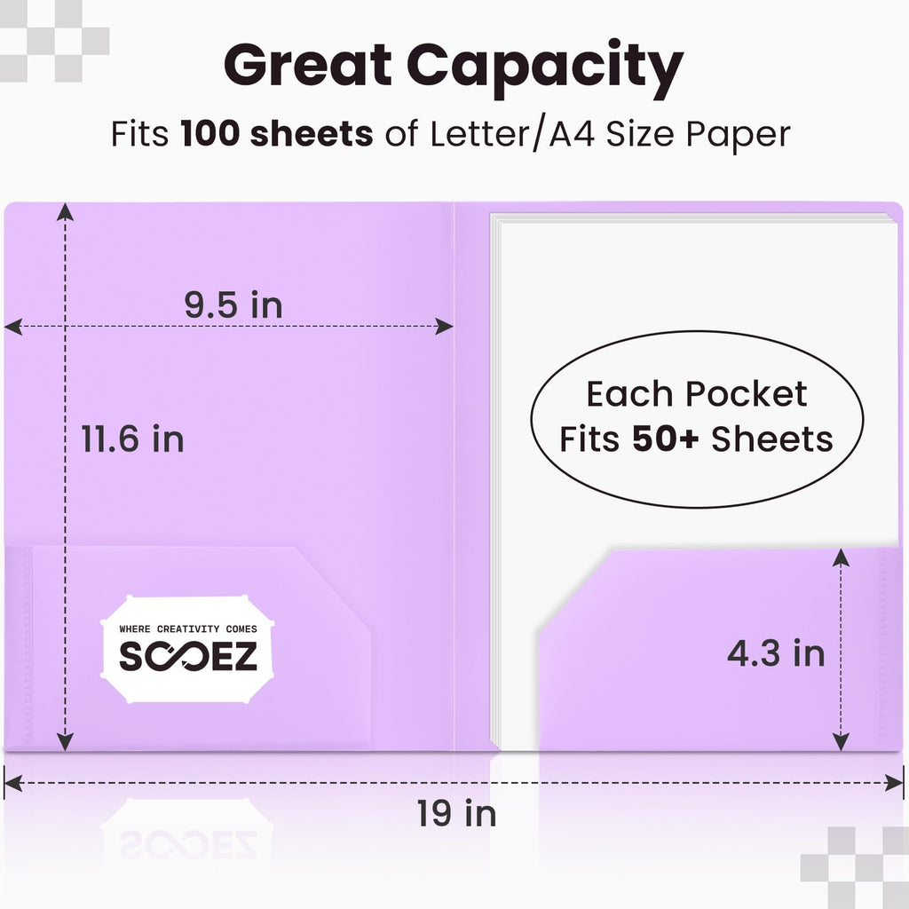 Sooez 6Pack Folders with Pockets, Pastels Colors, Heavy Duty Pocket Folder, Plastic Folders with Pockets, 2-Pocket Folder Bulk, Aesthetic File Folder, Back to School Office Filing Supplies