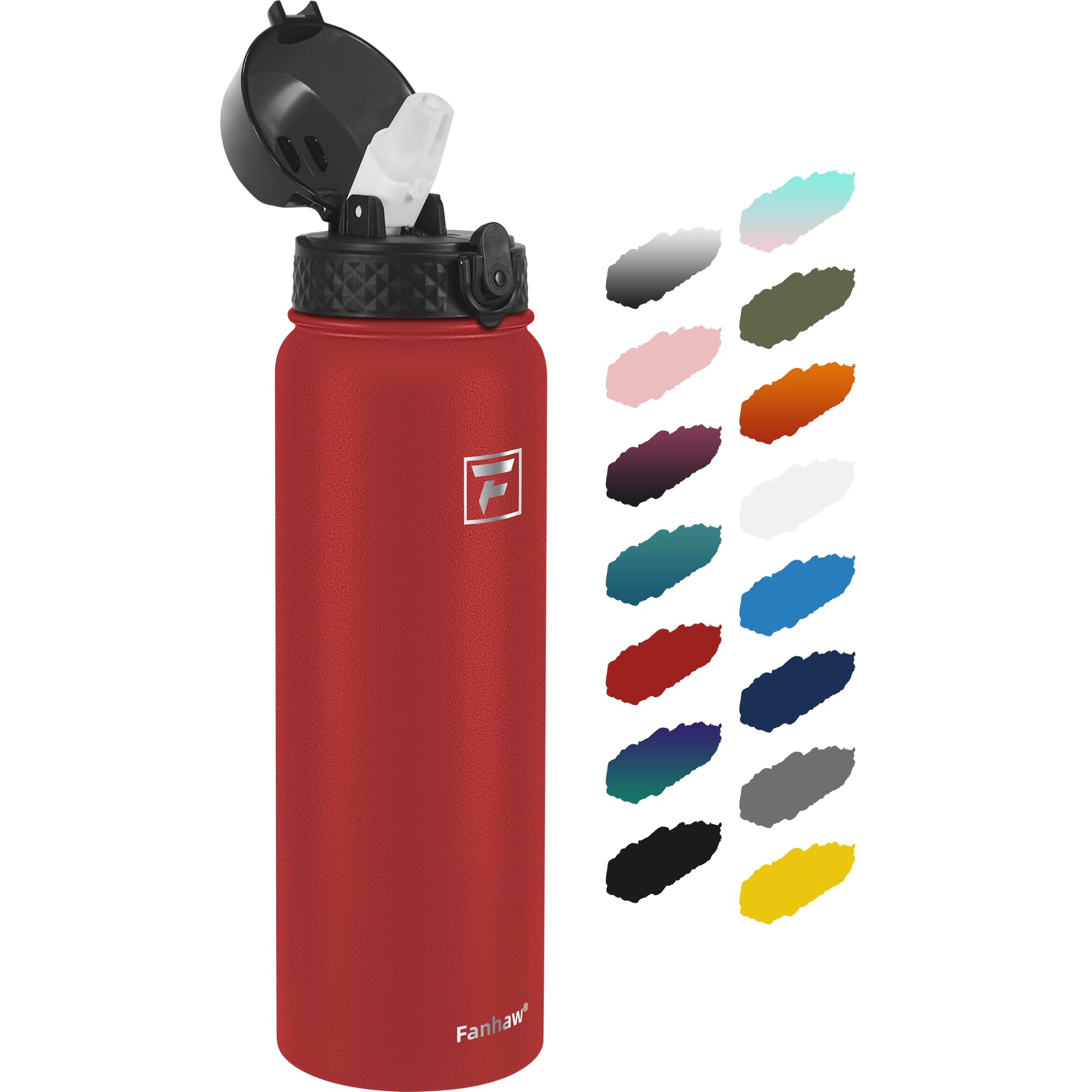 Fanhaw 20 Oz Kids Insulated Stainless Steel Water Bottle with Straw Lid, Leakproof & Anti-Dust Everyday Use Bottle for School, Women & Men, Back to School Essentials (Black)