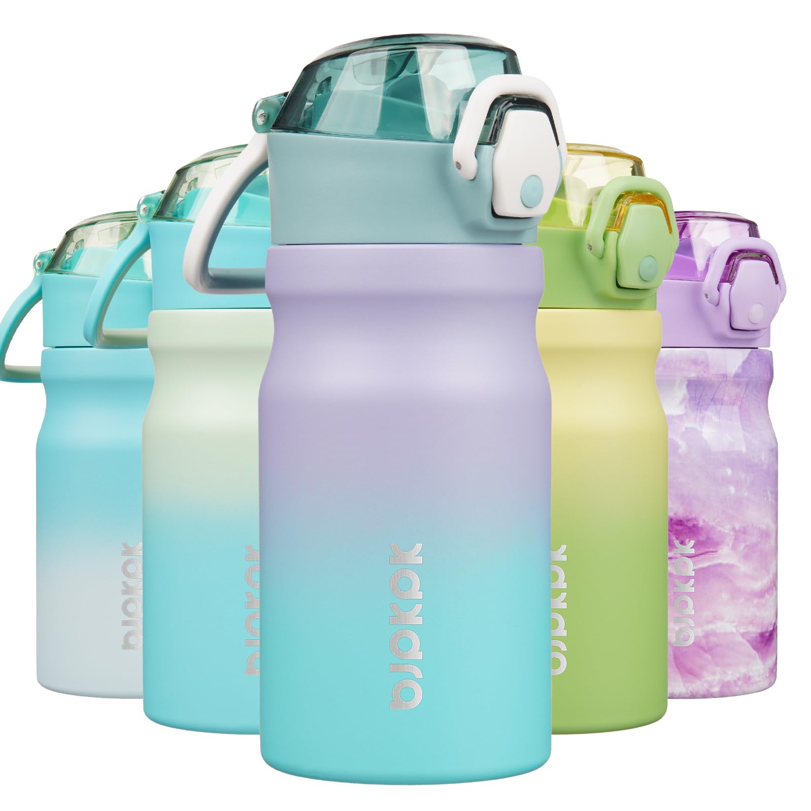 BJPKPK Insulated Water Bottle 18oz Stainless Steel Water Bottles with Straw and Carry Handle Double Wall Metal Thermal Flask,Light Blue Leopard